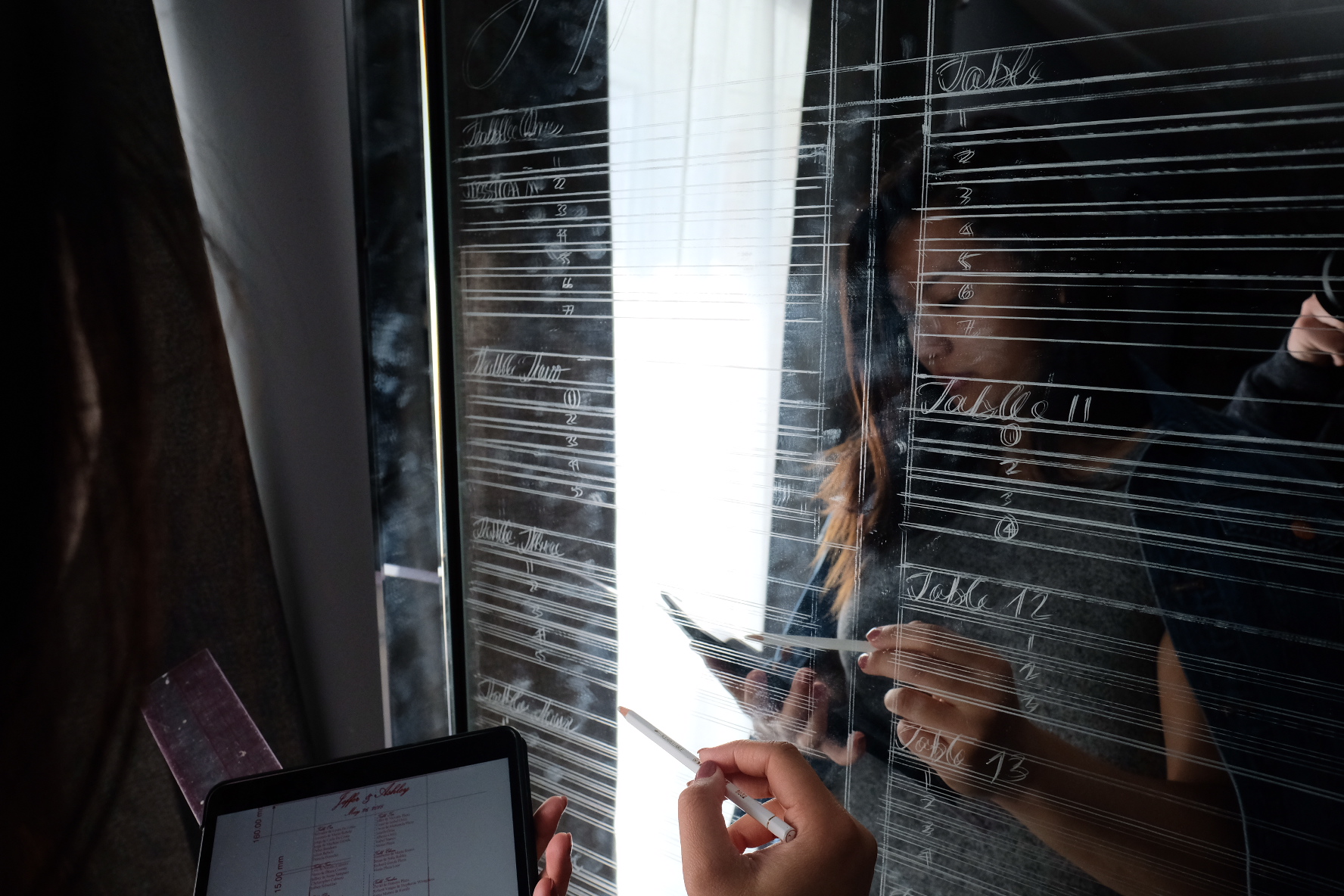 Guidelines for table Header, guest names, and space between names and headers are drawn