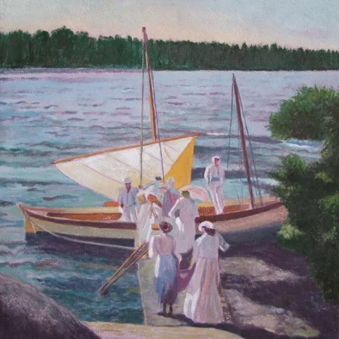 L’Embarcadère, 76x76 cm, 2015 — Claude Gazier