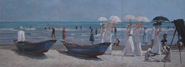 Mort à Venise, triptych, 130x367 cm, 2010 — Claude Gazier