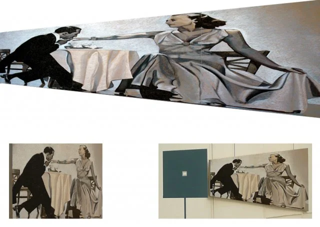Baisemain hollywoodien, 129x336 cm, pastel on panel with viewfinder, 2009 — Claude Gazier