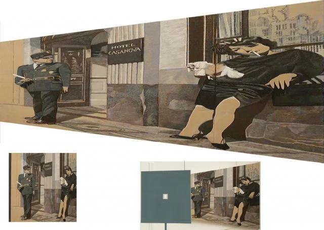 Irma la douce, 130x300 cm, pastel on panel with viewfinder, 2009 — Claude Gazier