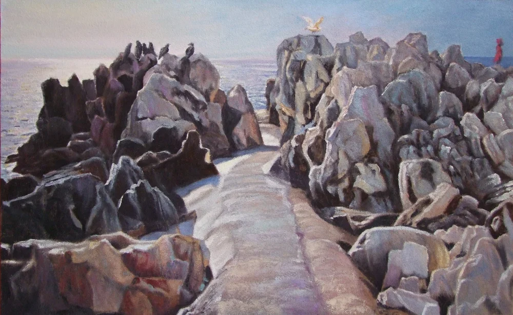 Cap Martin, 61x98 cm, casein and silica on panel, 2019 — Claude Gazier