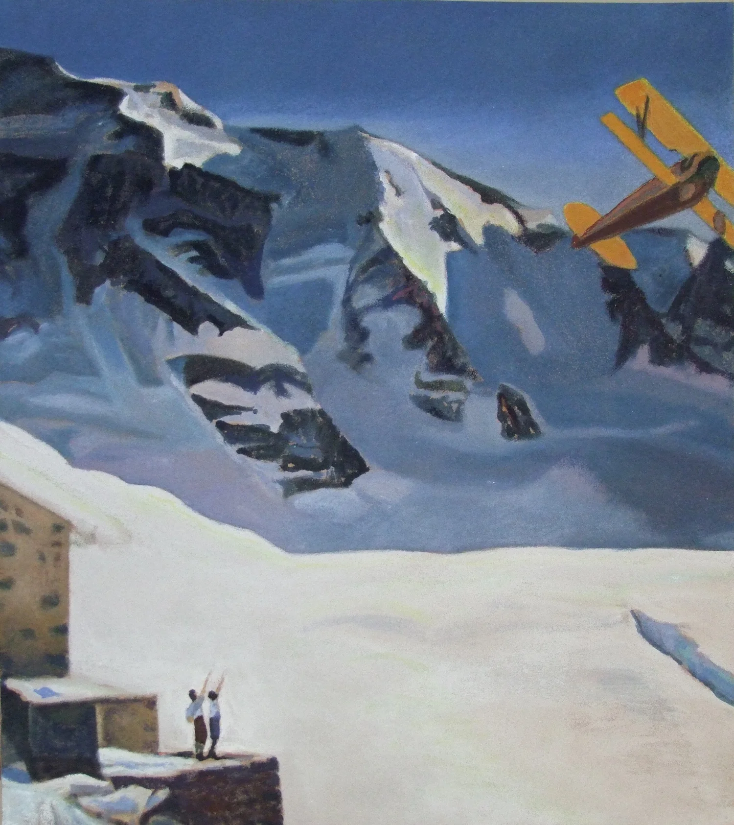 Survol du refuge, 73x65 cm, casein and silica on panel, 2020 — Claude Gazier