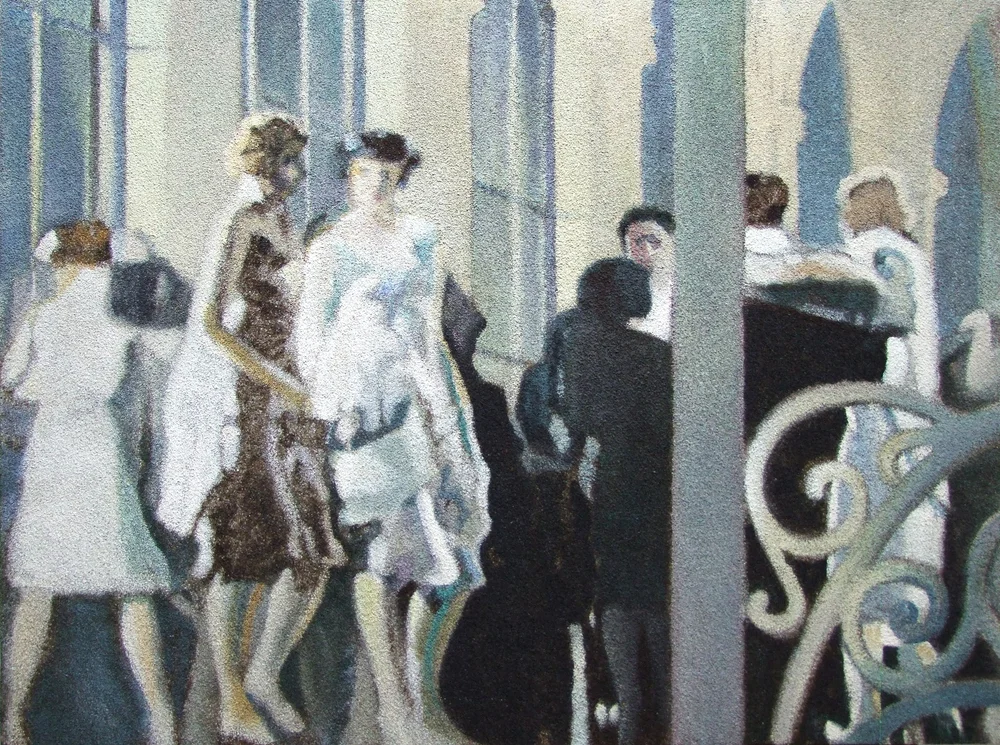 Les Cheveux d’Or, 70x93 cm, casein on glass sand on panel, 2024 — Claude Gazier