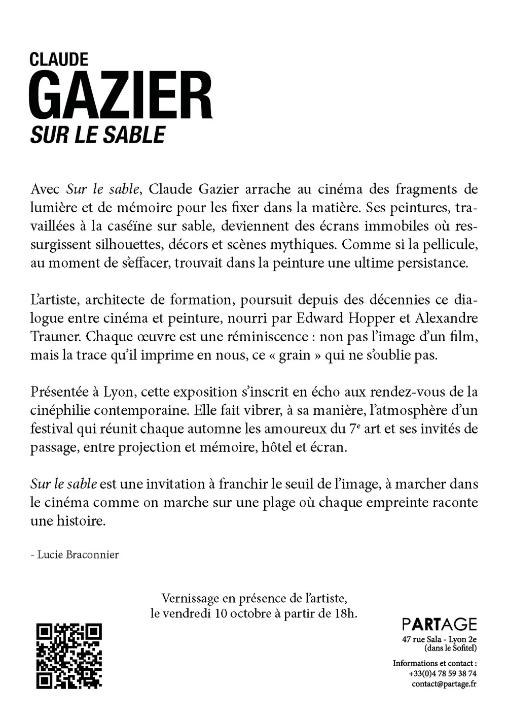 Invitation card, “Sur le Sable”, galerie PARTAGE, Lyon