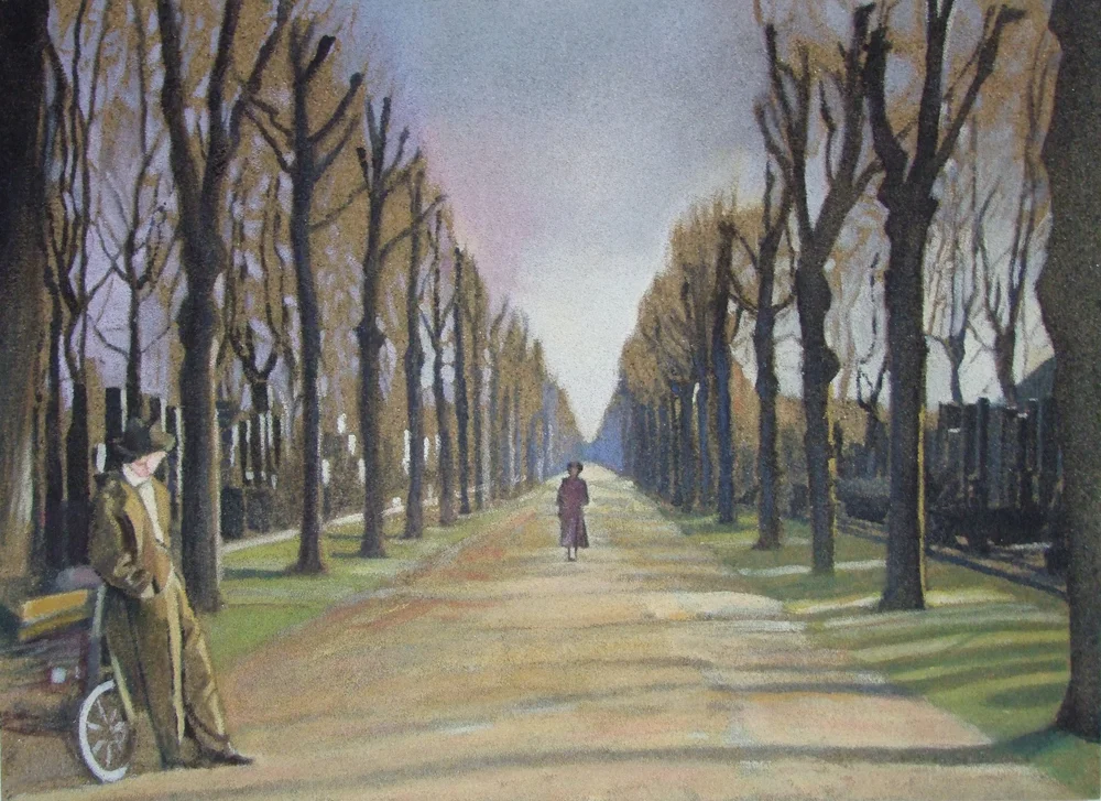 L'attente, 61x84 cm, casein on sand on panel, 2022 — Claude Gazier