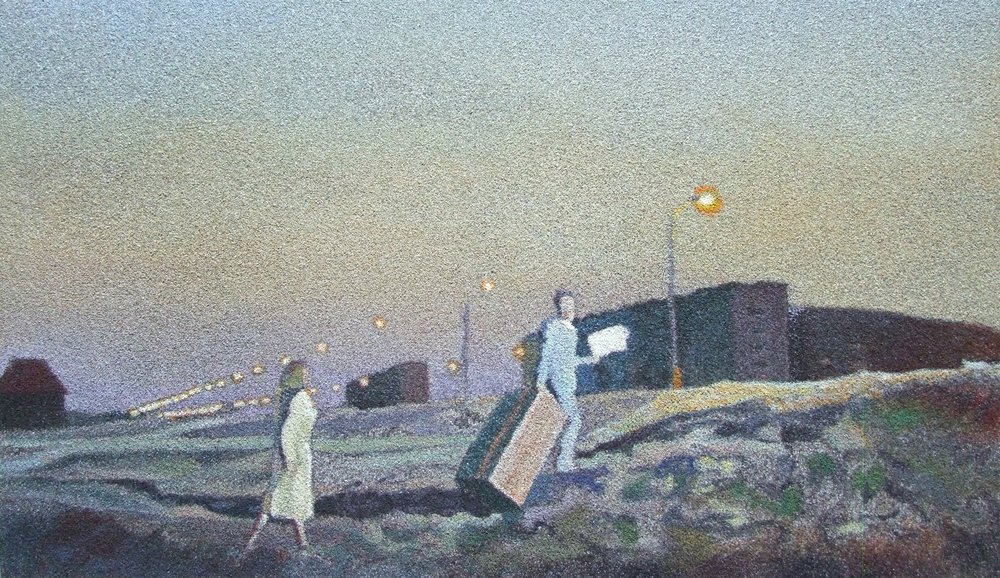 Kafka, 47,5x81 cm, casein on glass sand, 2024 — Claude Gazier
