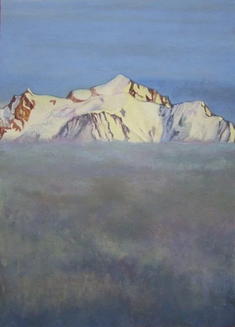 Mont-blanc au-dessus de la mer de brouillard, 122x87 cm, casein on silica on panel, 2017 — Claude Gazier