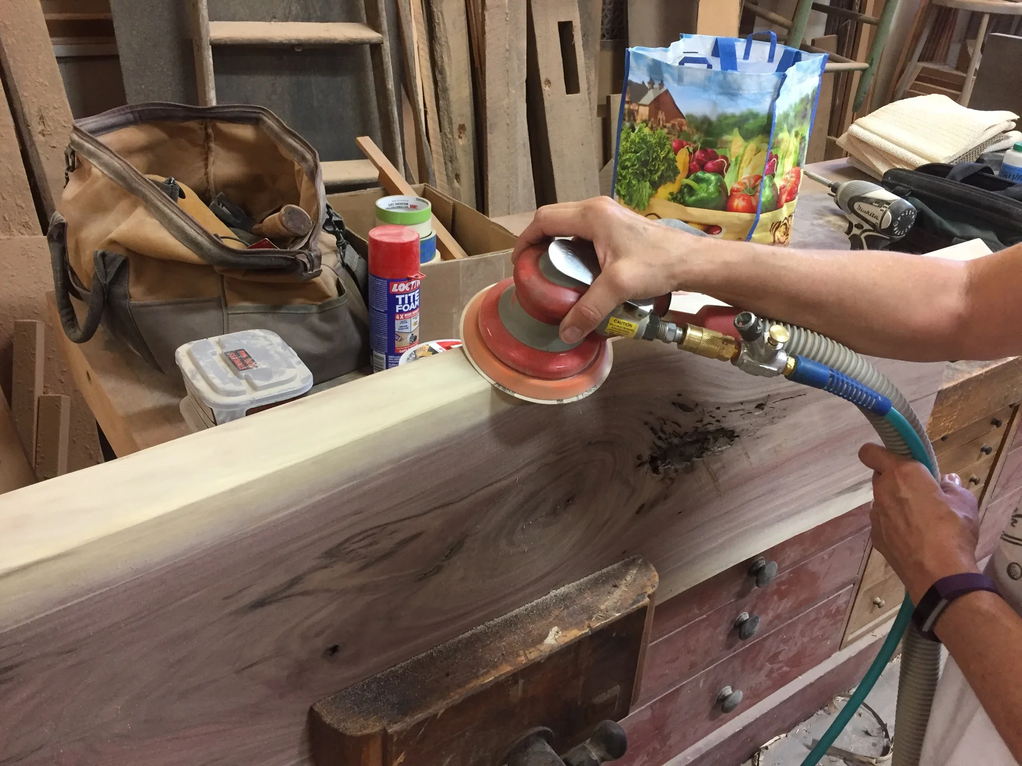 Remove bark with a spoke shave and sand the live edge.