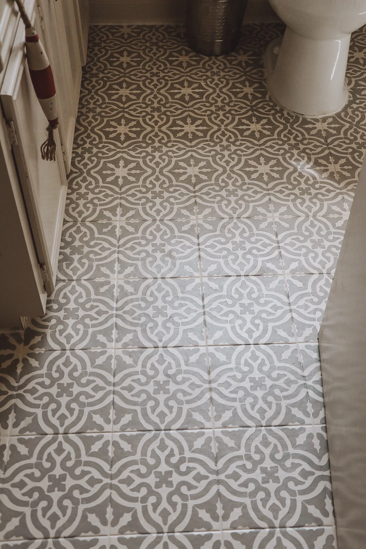 How to Stencil Your Bathroom Floor with Chalk Paint