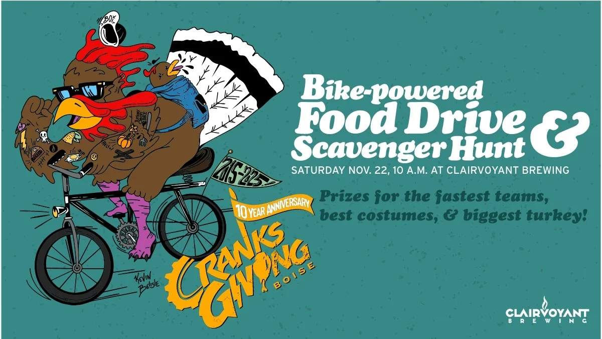 Cranksgiving Boise is one of our favorite events of the year. This year's edition will start at finish at Clairvoyant on Saturday, November 22nd. If you're not familiar, Cranksgiving is an alley cat-style scavenger hunt of bikes with a purpose - feed