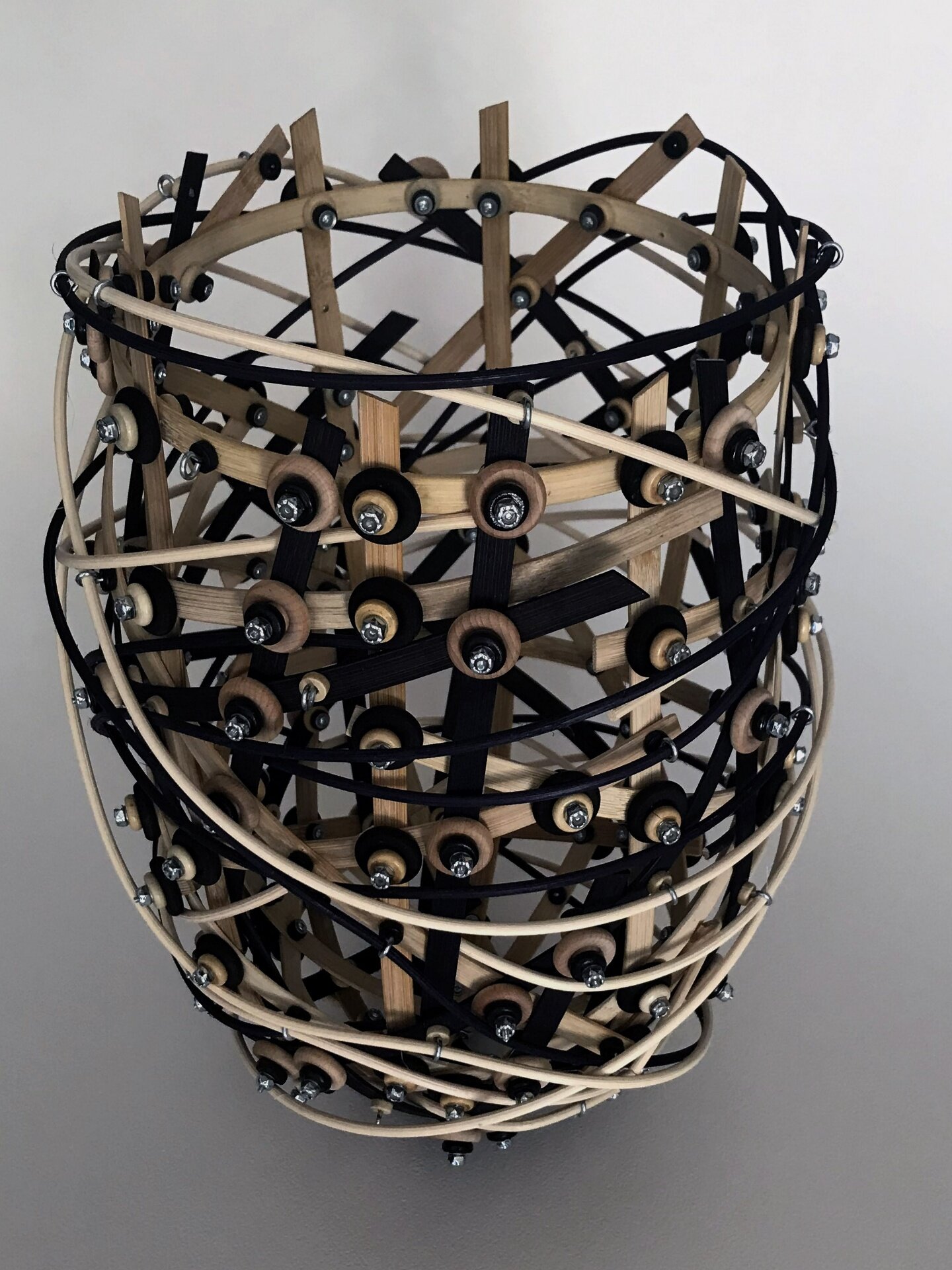 Mixed-Media Vessel 2, 18"x10"x10", bamboo, wood, and metal, 2019