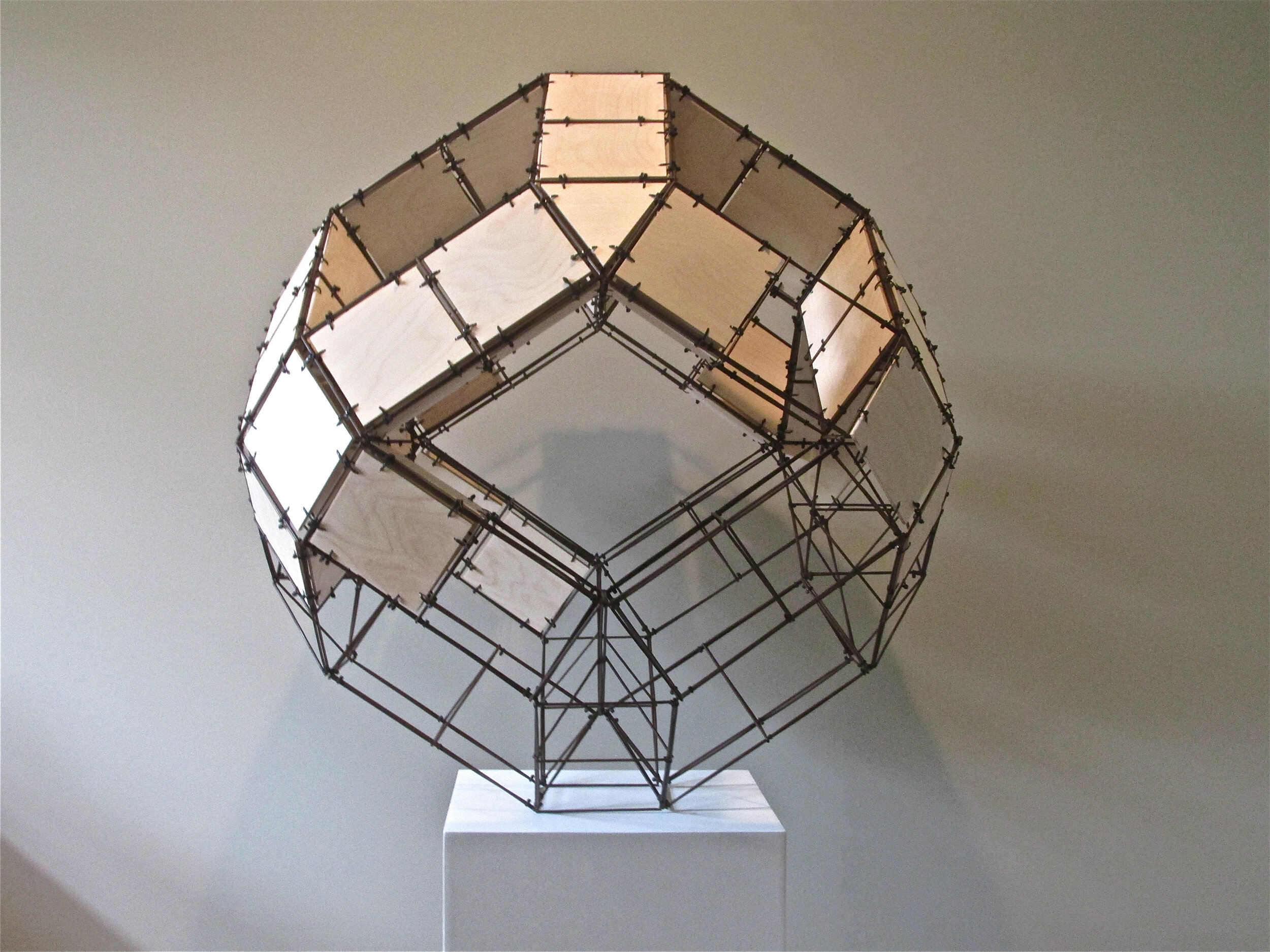 Unfinished Geometric Figure, 38"x38"x38", steel wire, aluminum, wire, zip ties, birch plywood, 2018