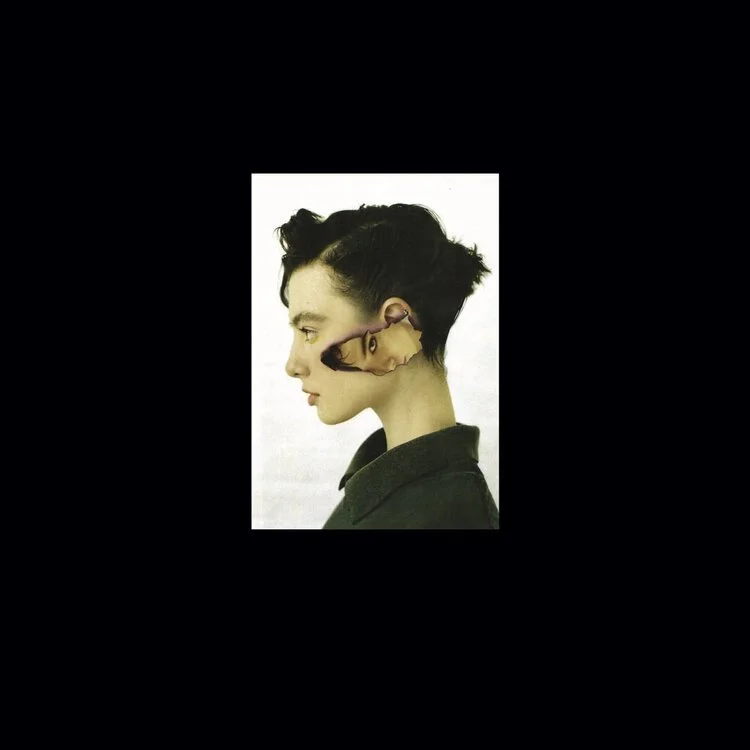 Surreal artwork of a woman with her face split into two, revealing a second woman's face inside her head.