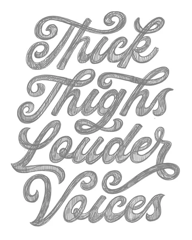 ✋Where my thick women at? Be loud and proud of your bodies ladies! 
Let's all use our amazing voices to shout our self-love from the rooftops till it becomes the new normal. This new shirt design in the works is all about leading the charge for th