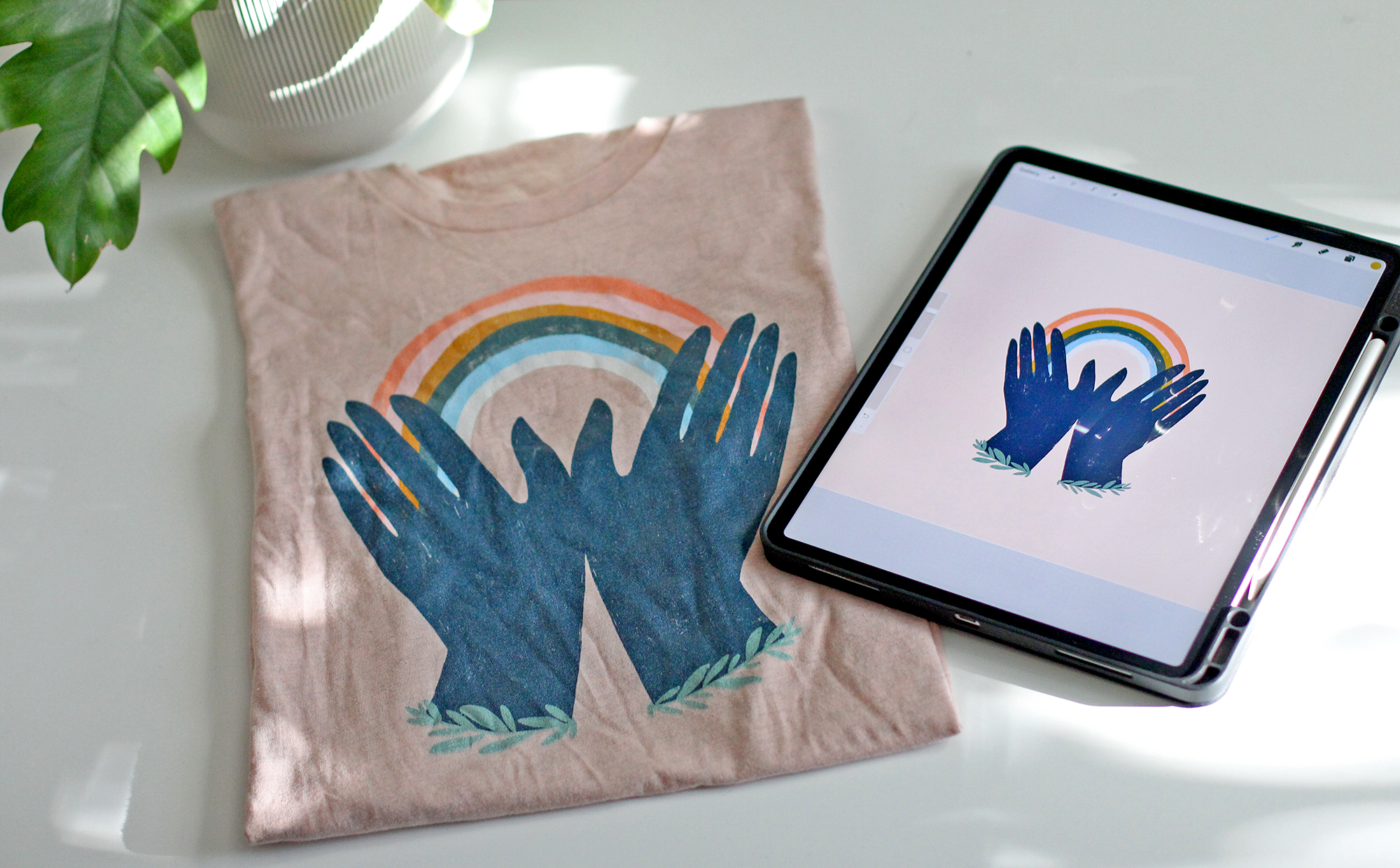 Women of Illustration_Madeline Martinez_Rainbow Hands Tee Flatlay.png