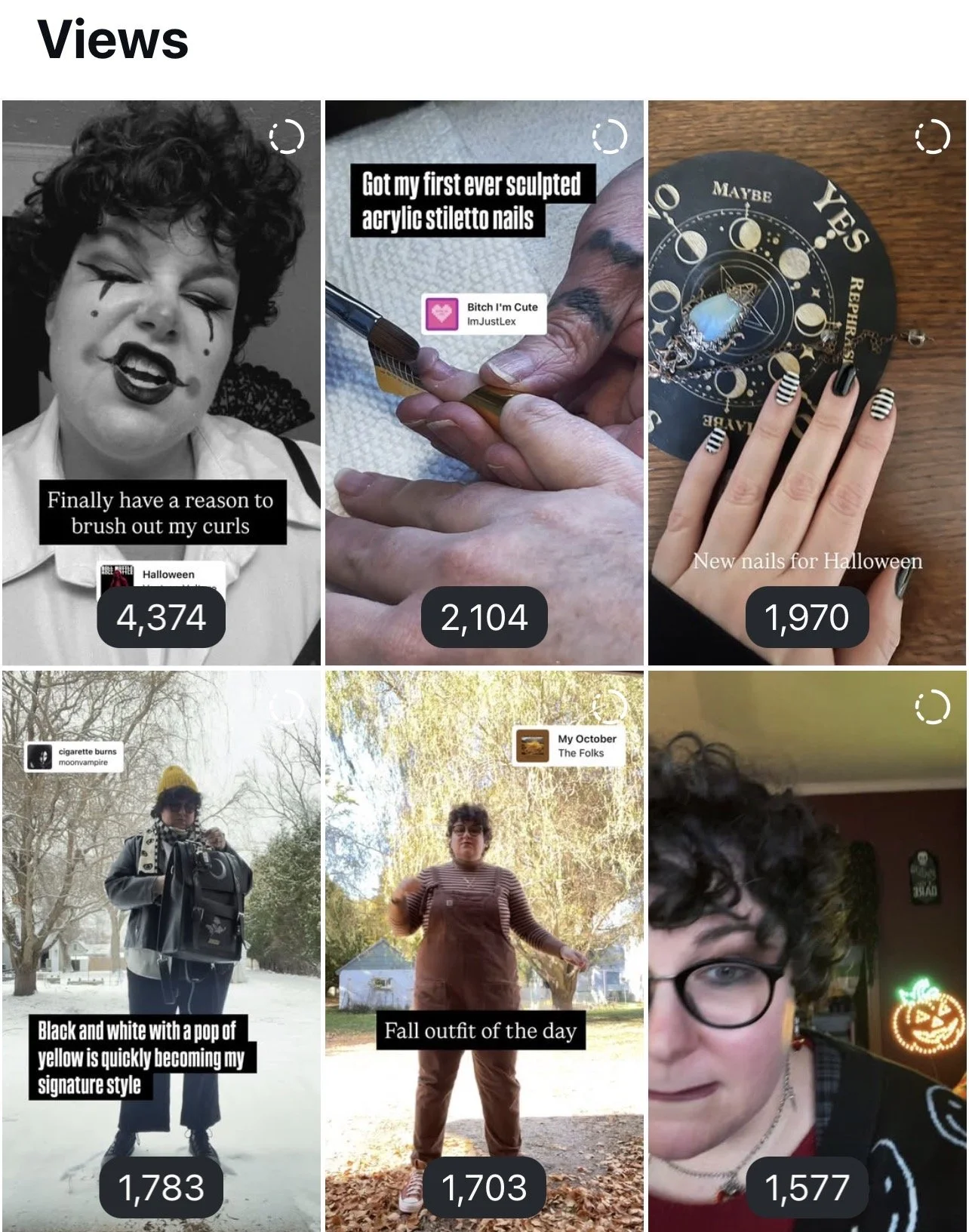 A grid of images of Instagram stories featuring outfit inspiration in new nail art