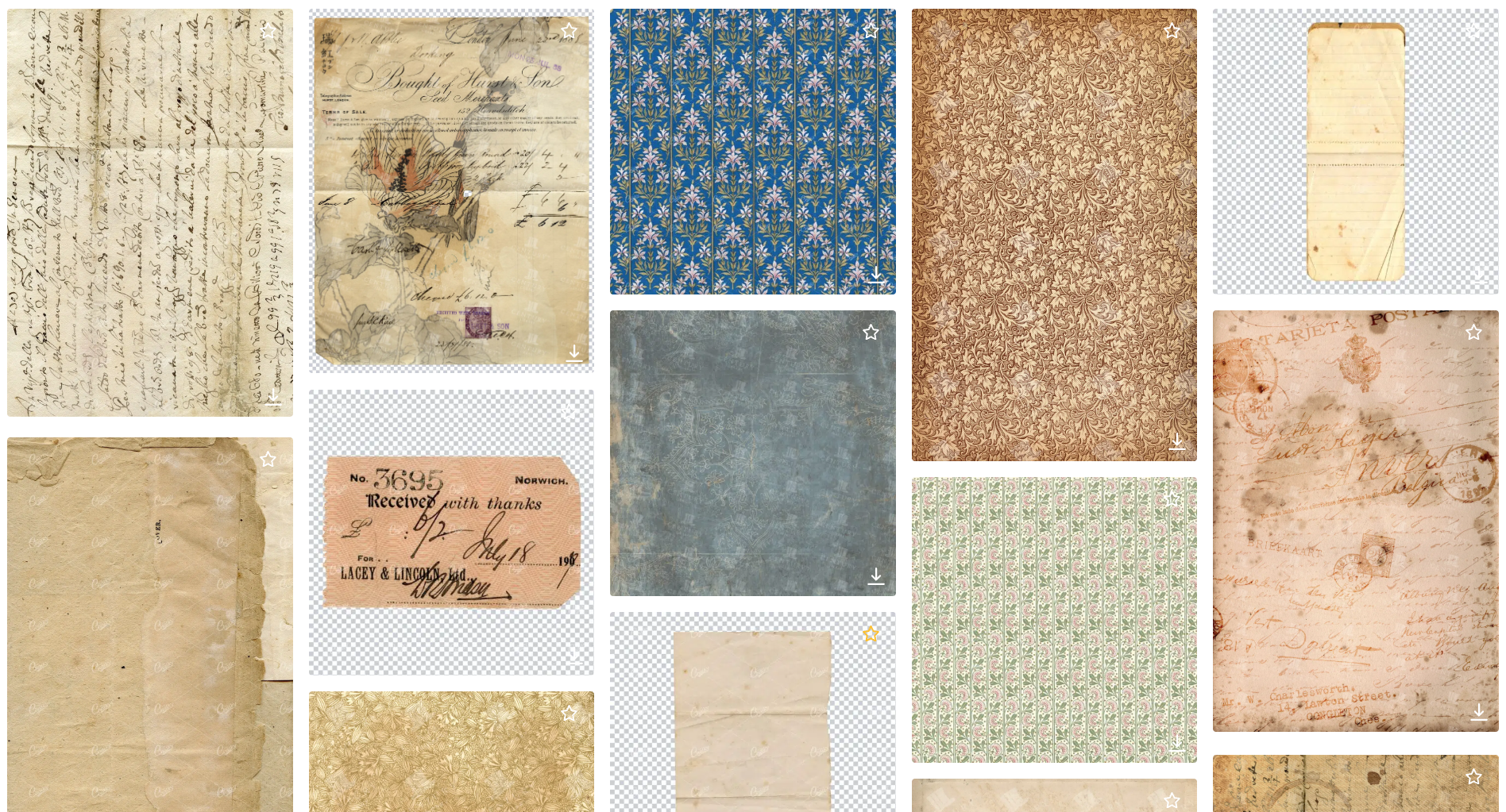 A screenshot ofcenturylibrary.com showing an array of paper, textures and vintage patterns