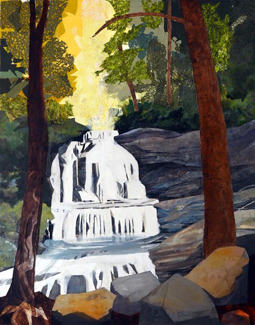 Pearsons Falls, Sunlit oil paint/mixed media on linen, 76 X 60” will become a beacon of hope and and offer the reassuring presence of nature in a home in Washington DC.