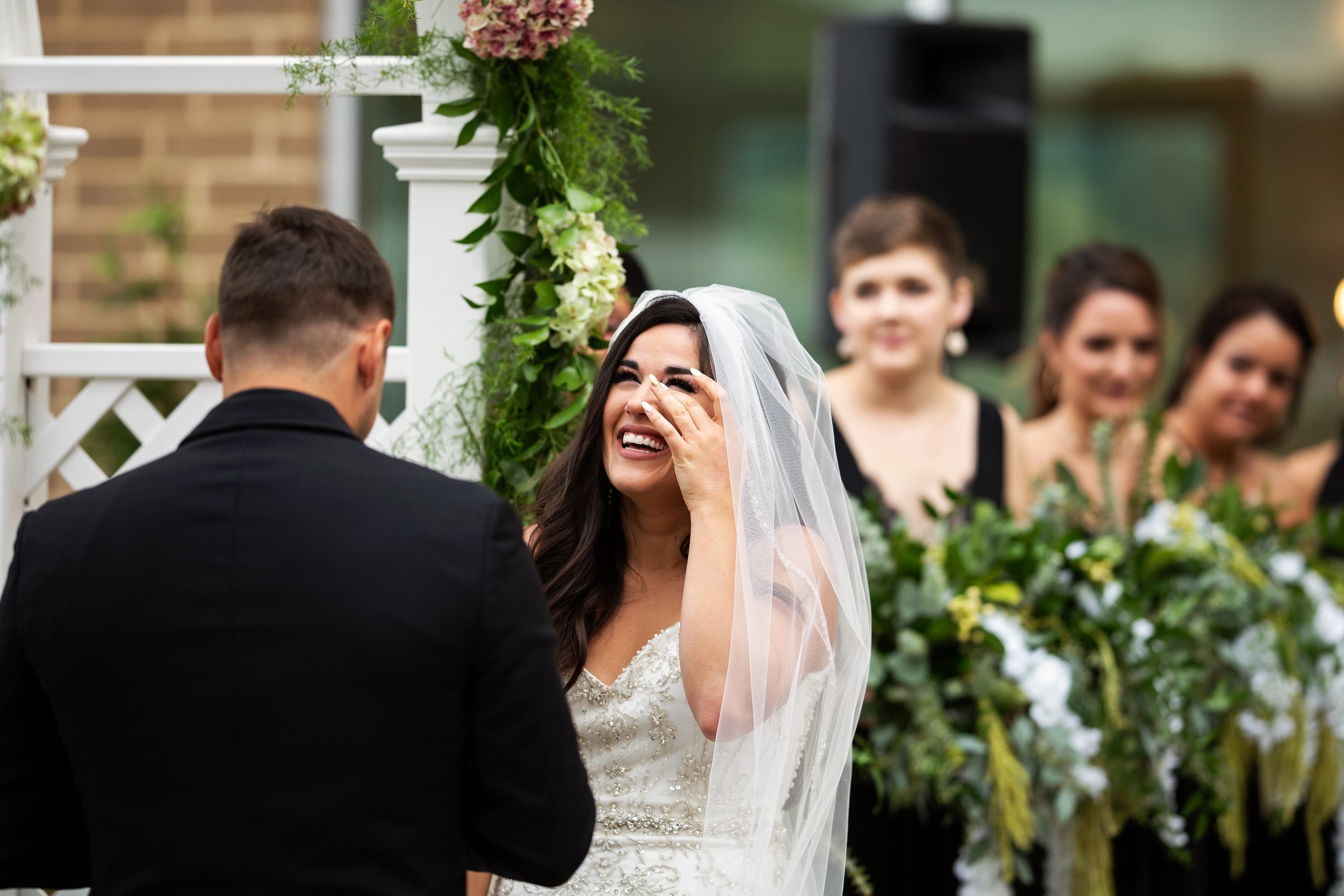 Bride cries during wedding ceremony