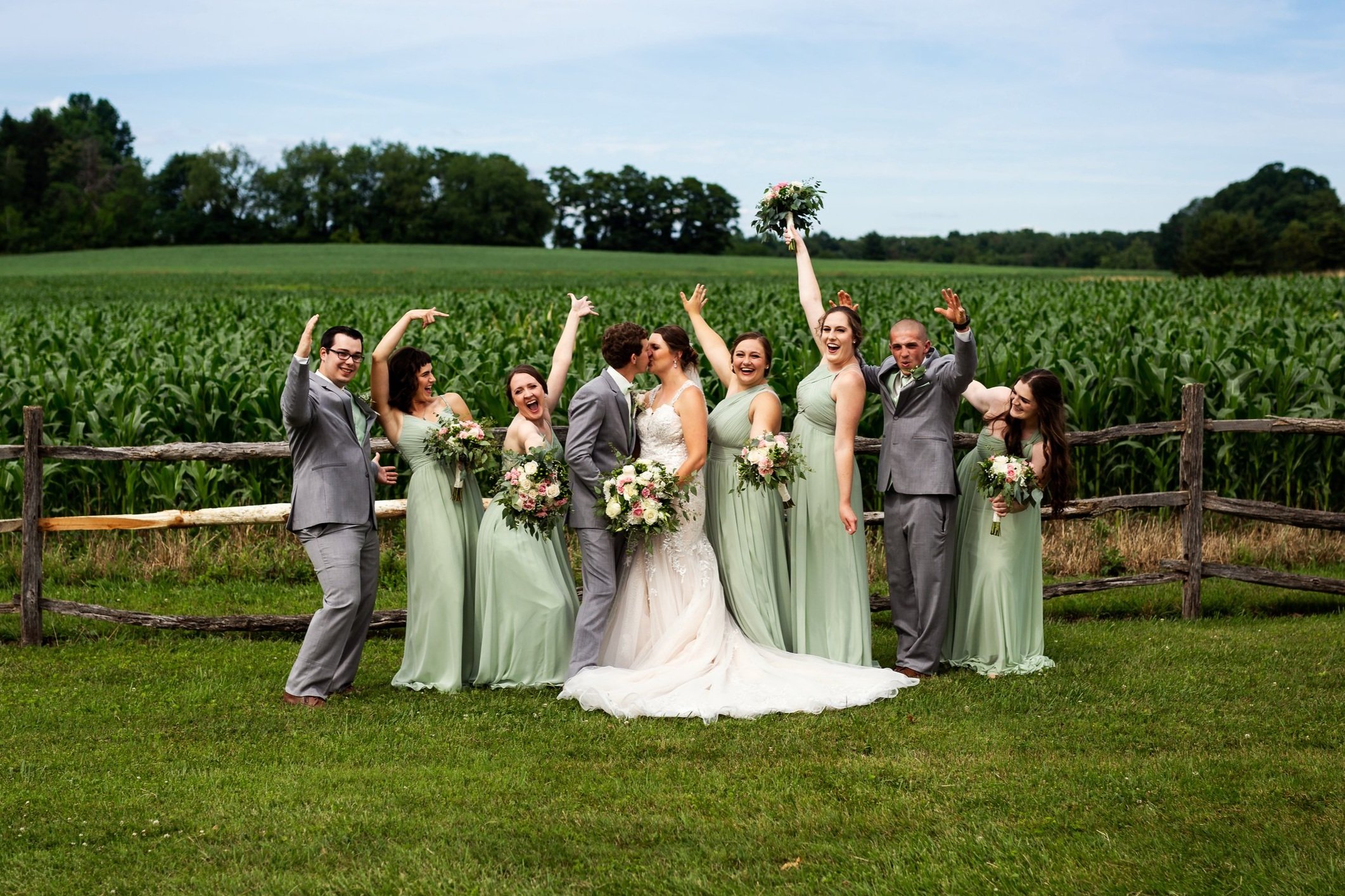 wedding party celebrates