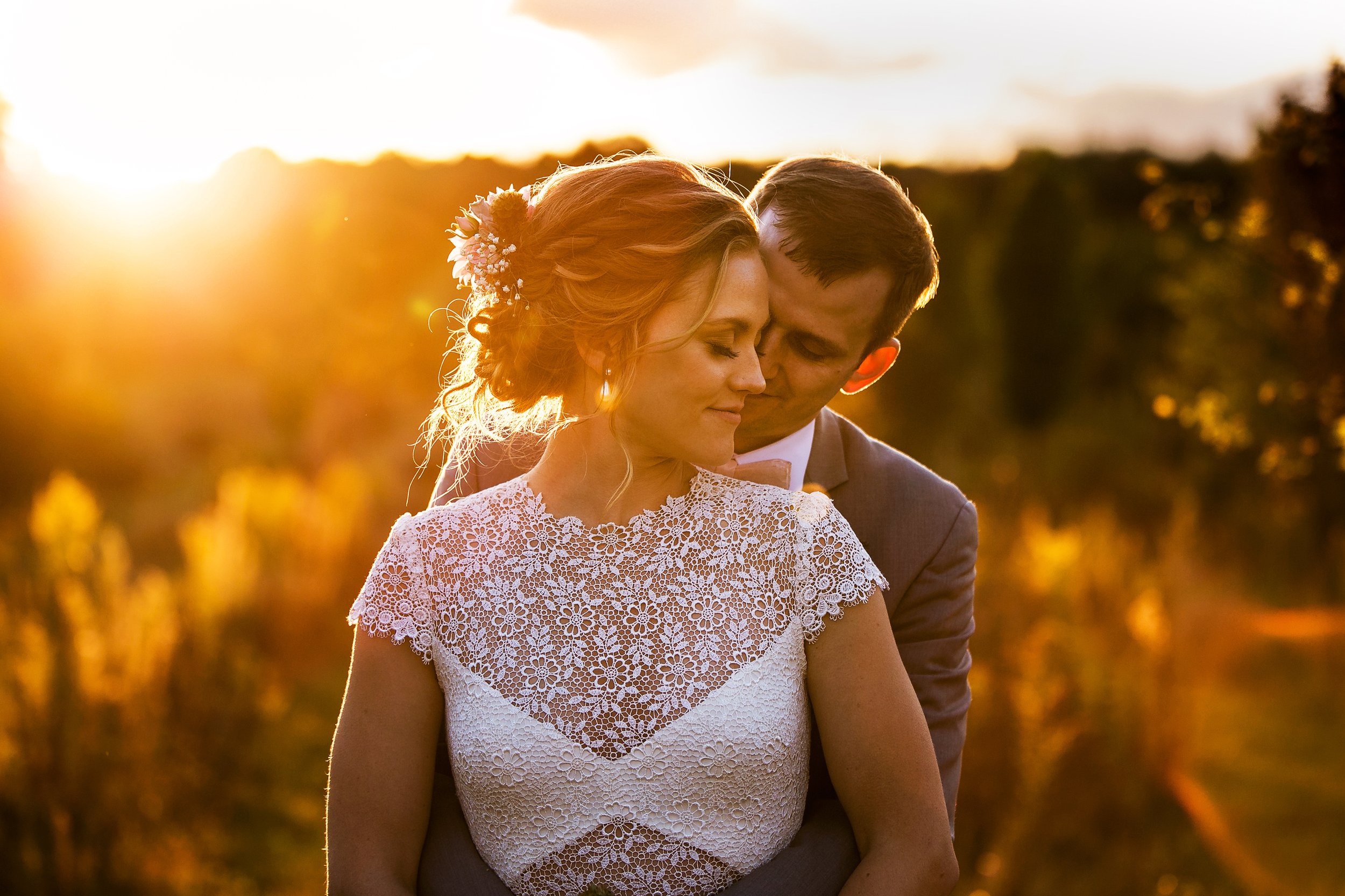 bride and groom sunset