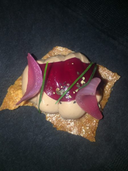 Crispy Chicken Skin topped with Chicken Liver Mousse