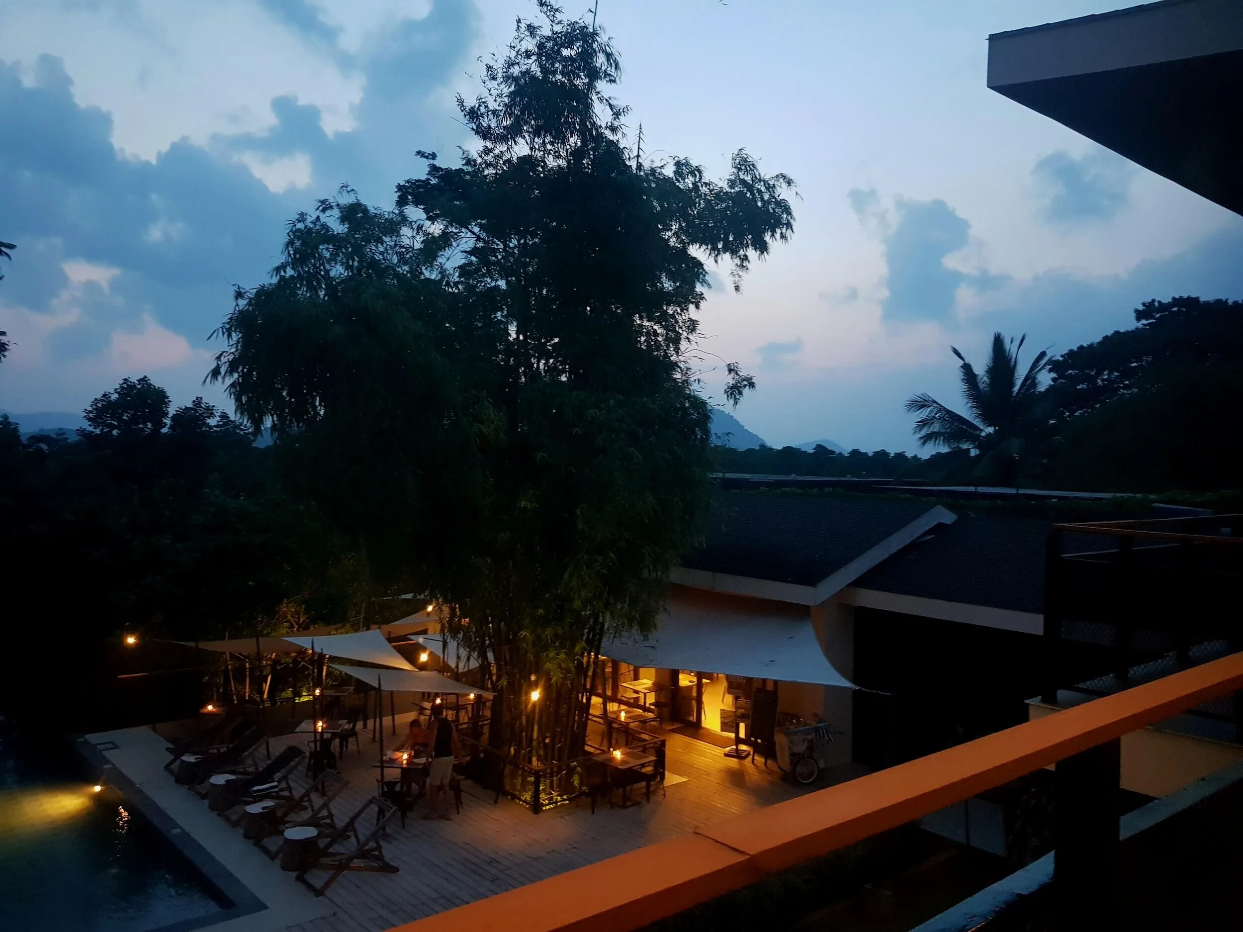 Pool and restaurant area at The Funny Lion