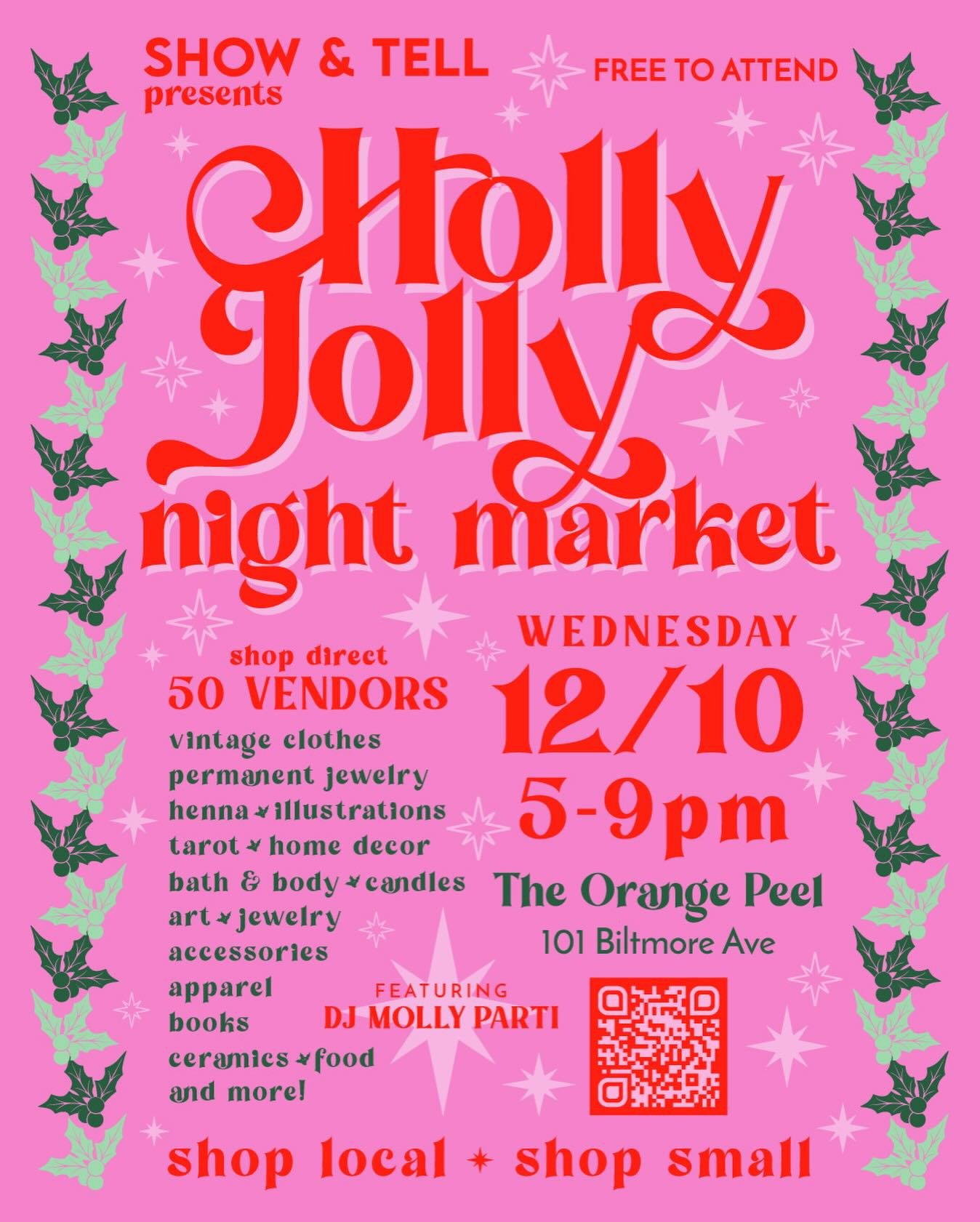 Countdown to the 𝐇𝐨𝐥𝐥𝐲 𝐉𝐨𝐥𝐥𝐲 𝐍𝐢𝐠𝐡𝐭 𝐌𝐚𝐫𝐤𝐞𝐭 starts now 💫 In one week, we&rsquo;ll transform the Orange Peel to our night time market extravaganza filled with an awesome array of artists, makers and vintage sellers. Enjoy a beverag