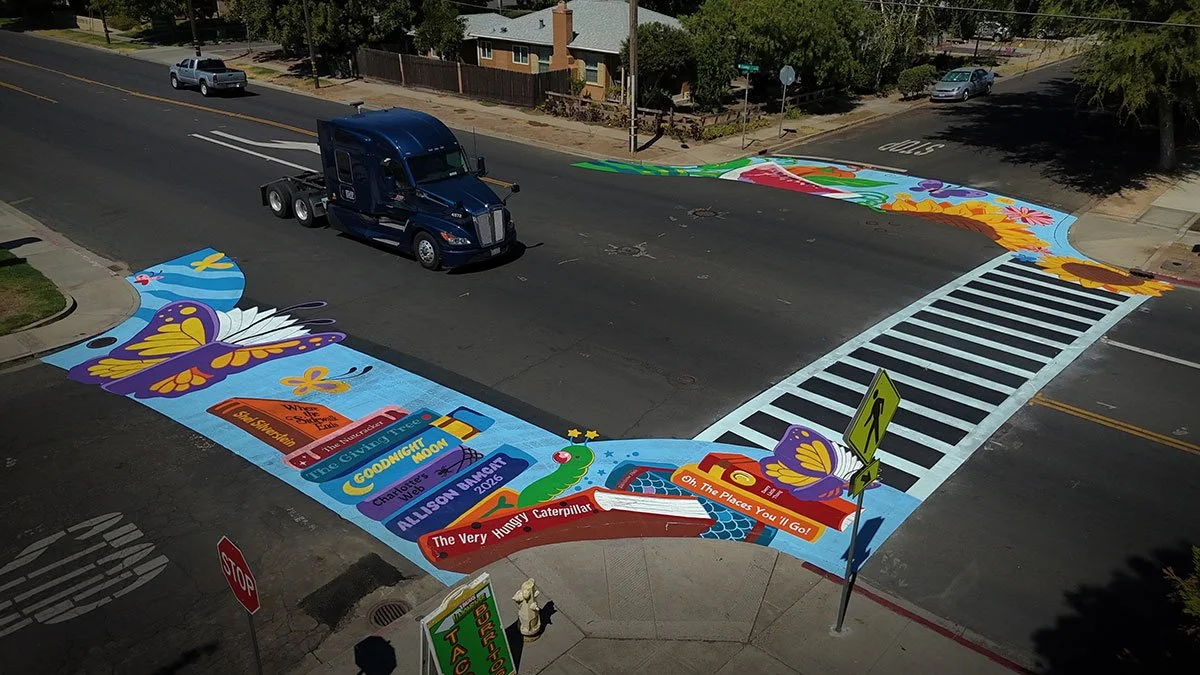 Manteca-Library-Crosswalk-by-Talking-Walls---Facing-North-West-with-Blue-Truck.jpg