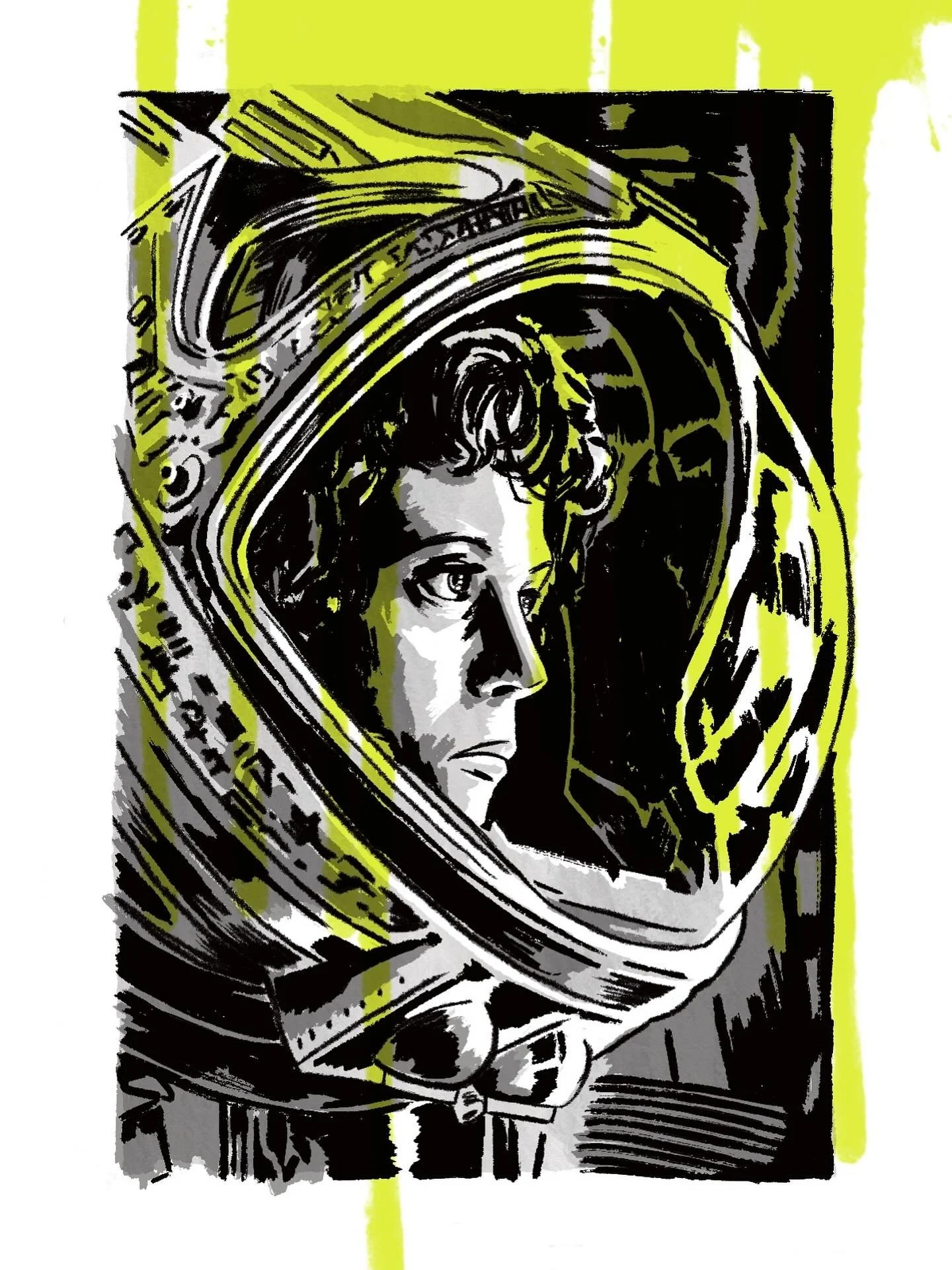 08 / Alien 
.
.
.
#womeninhorror #inktober #inktober2025 #alien #sigourneyweaver #ridleyscott