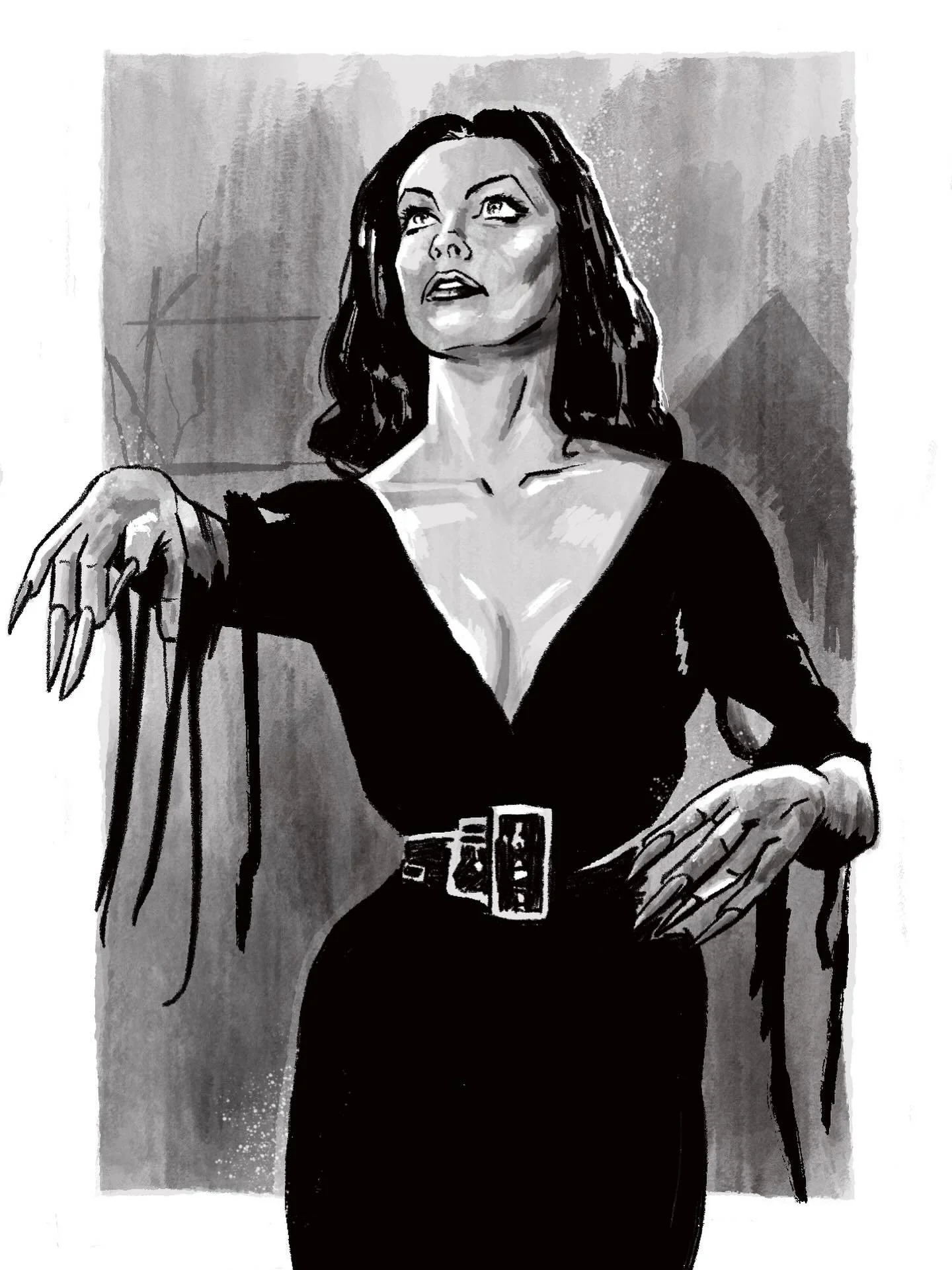 11 / Plan 9 from Outer Space
.
.
.
#womeinhorror #inktober #inktober2025 #plan9fromouterspace #vampira #edwood