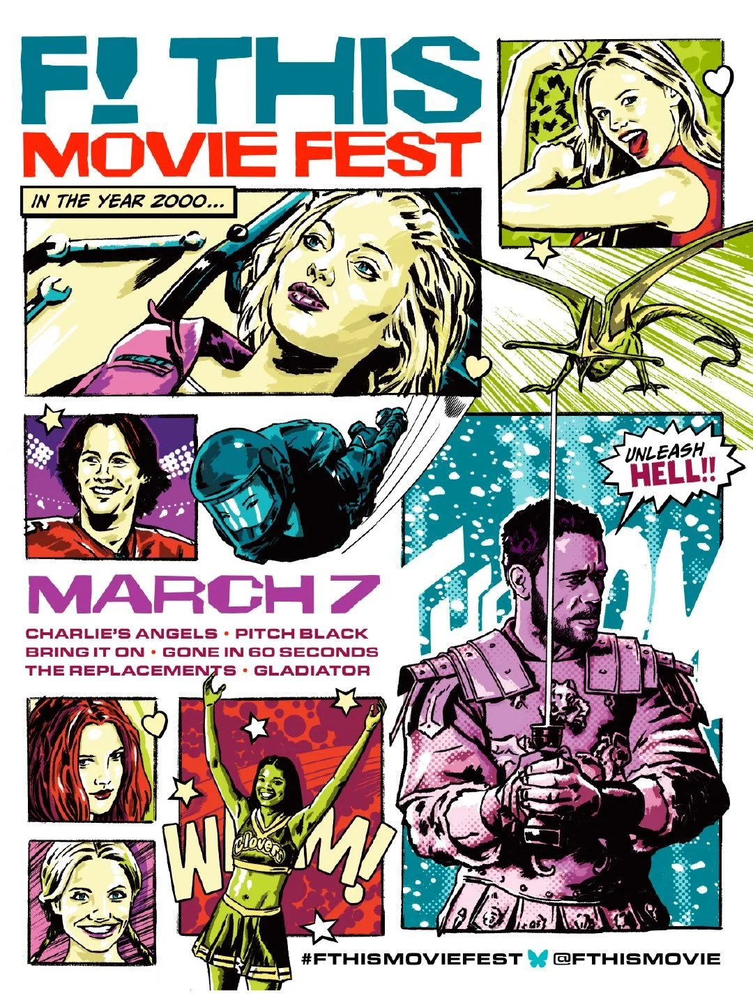 I had so much fun working on the poster for F! This Movie Fest this year! Pop over to the where the skies are blue tomorrow and celebrate some faves from 2000. 🎬❤️
.
.
.
#fthismoviefest #charliesangels #pitchblack #bringiton #gladiator @fthismovie