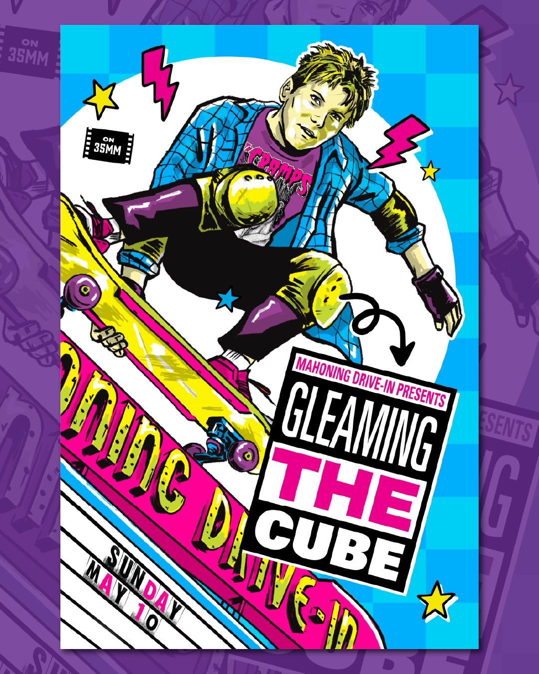 I&rsquo;m super stoked to reveal my poster for the upcoming screening of Gleaming The Cube at the @mahoningdriveintheater 

Head out on Sunday, May 10th for Christian Slater related hijinks!