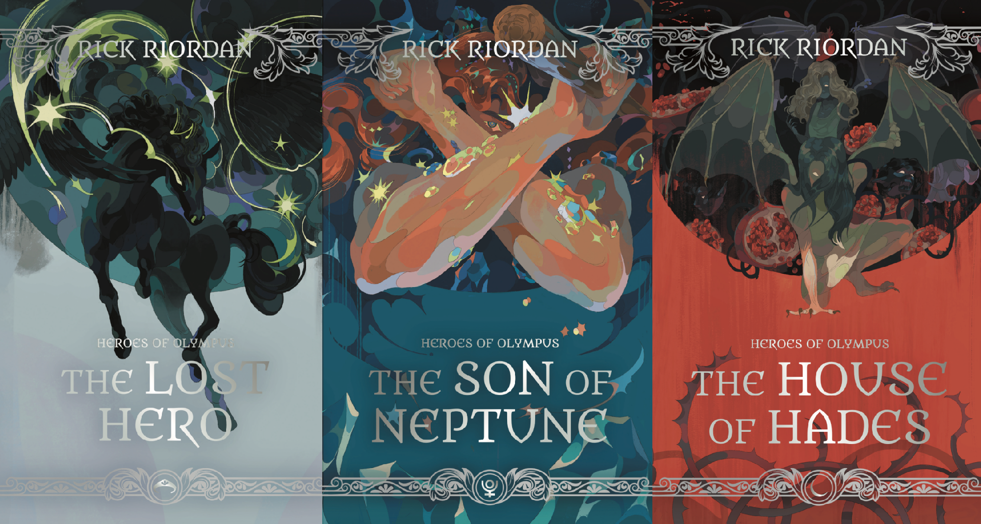   Illumicrate, Publishing, 2026   Special edition series of Rick Riordan’s  Heroes of Olympus.  Art direction by Yas Doughty and type by Jane Tibbetts 
