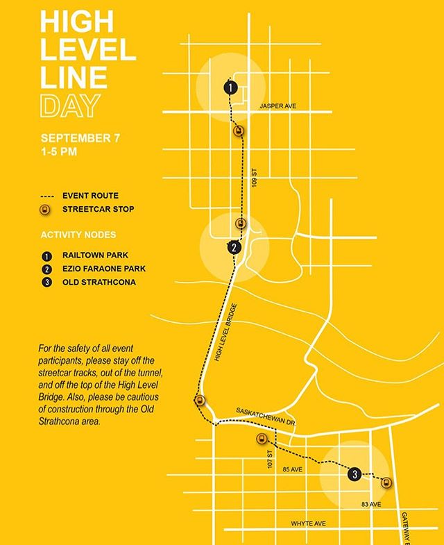 THIS SATURDAY!
#HighLevelLine Day - Sept 7, 1-5pm.
It’s a grassroots activation of the underutilized corridor that connects Old Strathcona and Downtown. Thanks to the #yeg community for coming together to bring the line to life. Details at link in bio. Can’t wait! #oldstrathcona #yegdt #yeglove #yegevents