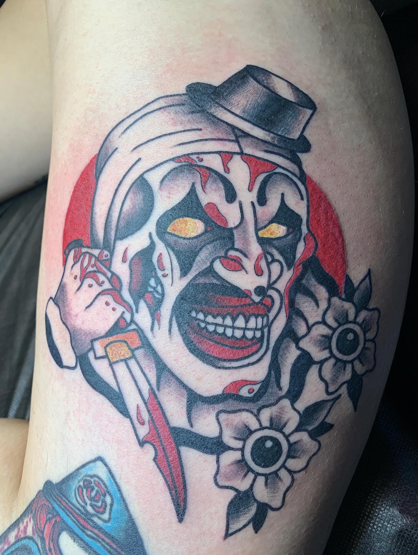The only thing more terrifying than Monday- Art the Clown 🤡

Tattoo design by Bradley Pauley 
For appointments, please DM @bradleypauley directly or email at radbradtattoo@gmail.com 

#walkinswelcome #bradleypauleytattoos 

.

.
.
.
.
#lastchancetat