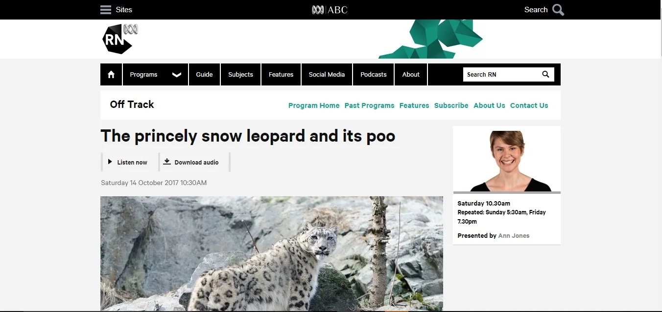 National Radio Interview - The Princely Snow Leopard and its Poo!