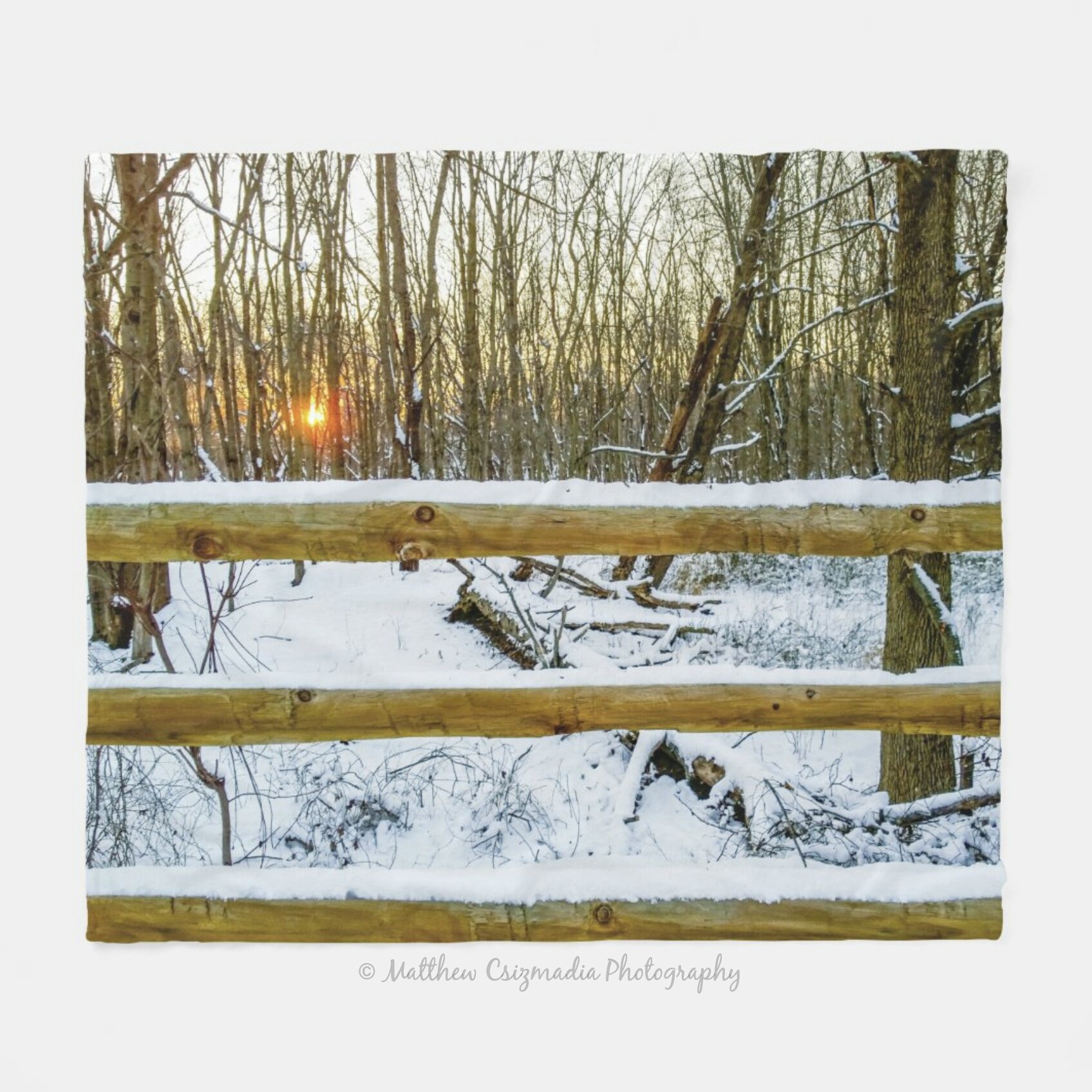 SnowFenceSunsetHotChocolateFleeceBlanketWM.jpg