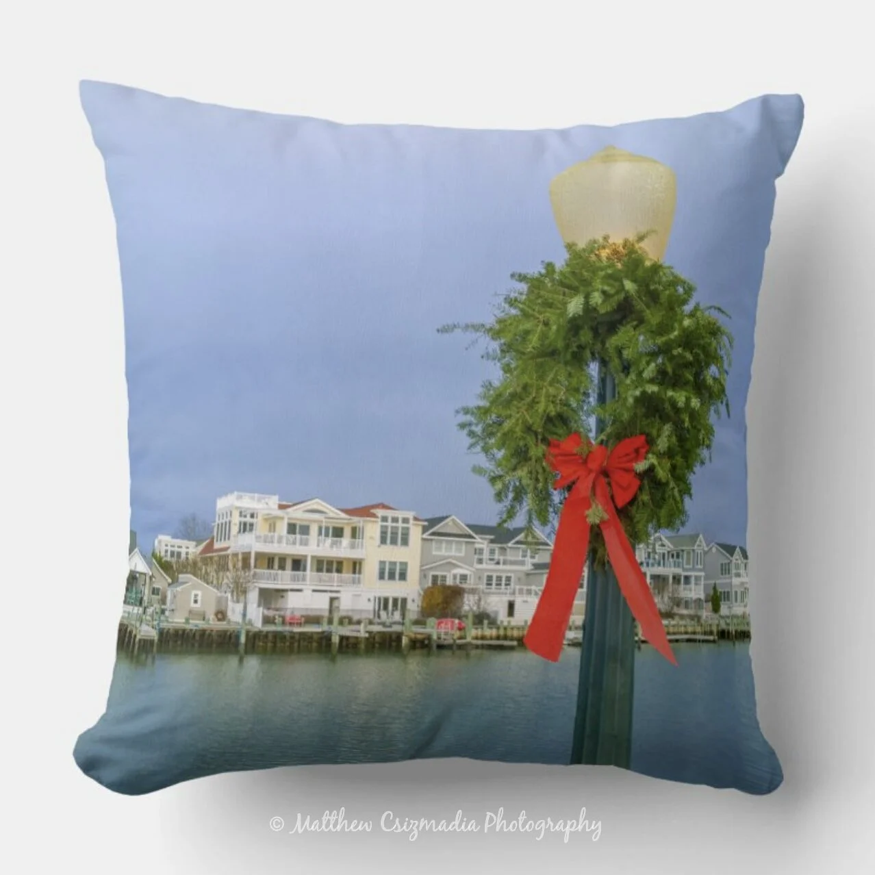 ChristmasOnTheBaySunsetPointParkChristmasWreathThrowPillowWM.jpg