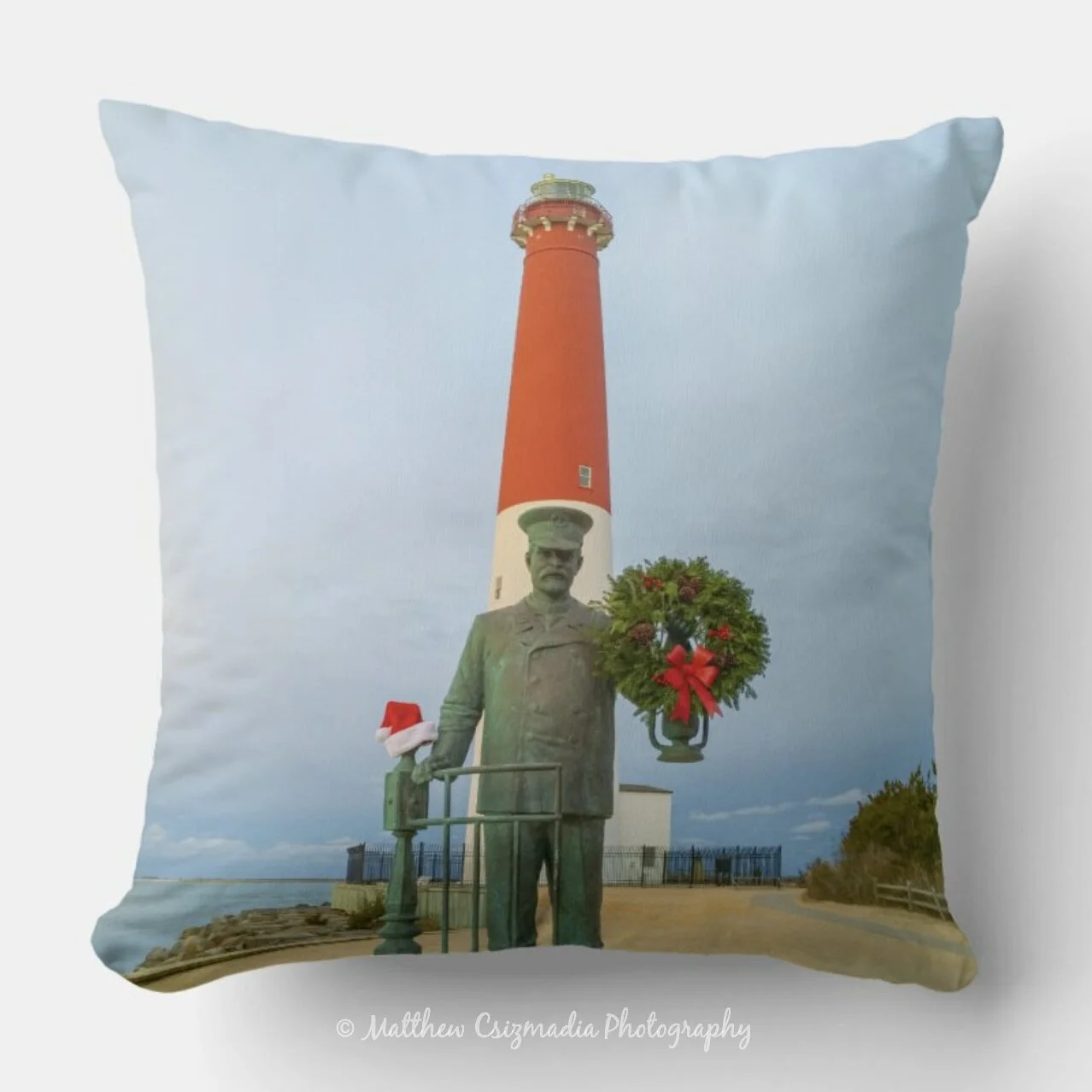 MerryChristmasFromBarnegatLightThrowPillowWM.jpg
