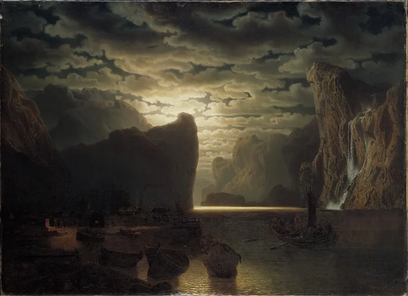 Marcus Larson, Norwegian Fjord in Moonlight. Motif from the Sogne-Fjord, 1861, Nationalmuseum