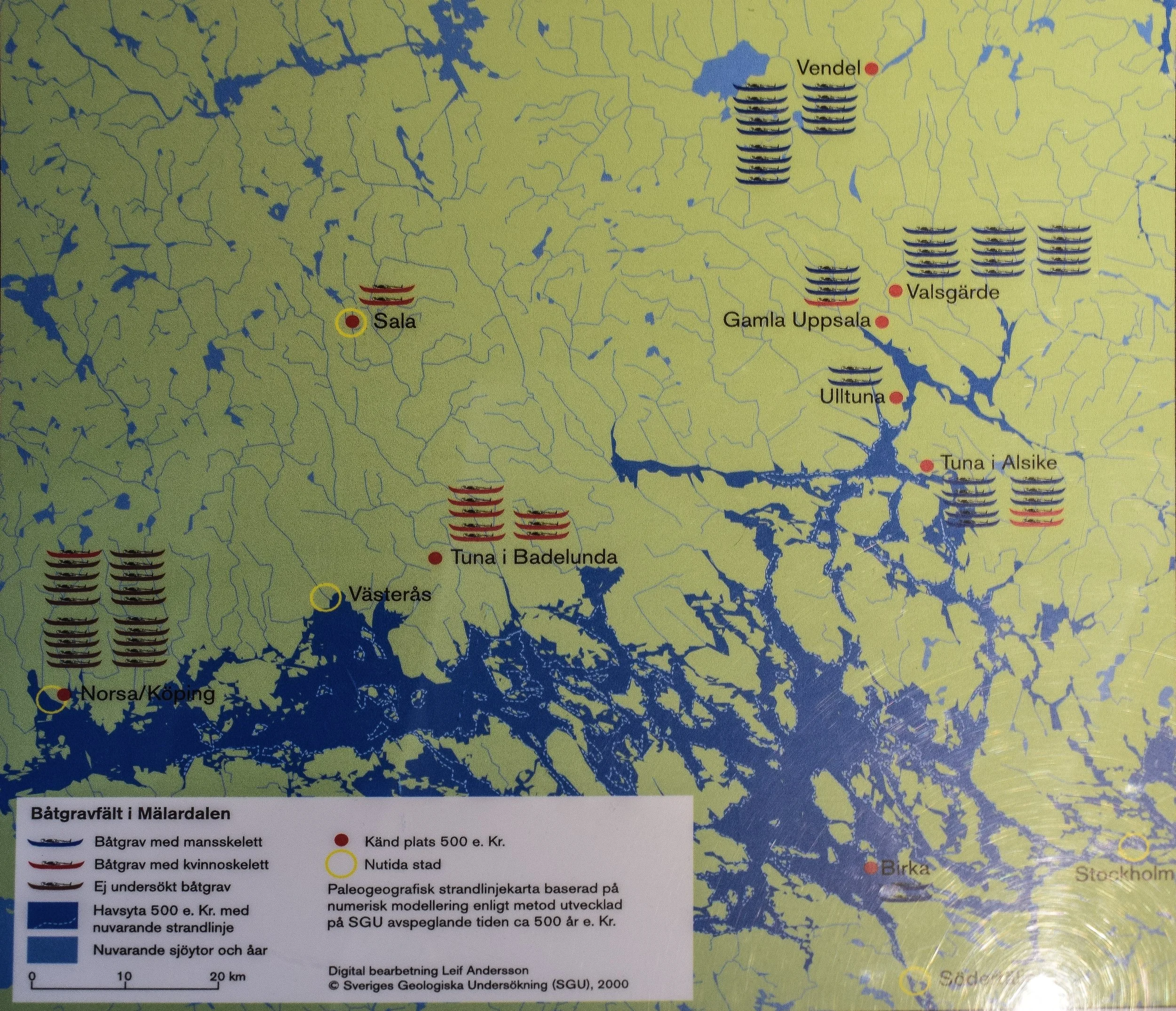 Map of boat graves, Gamla Uppsala Museum