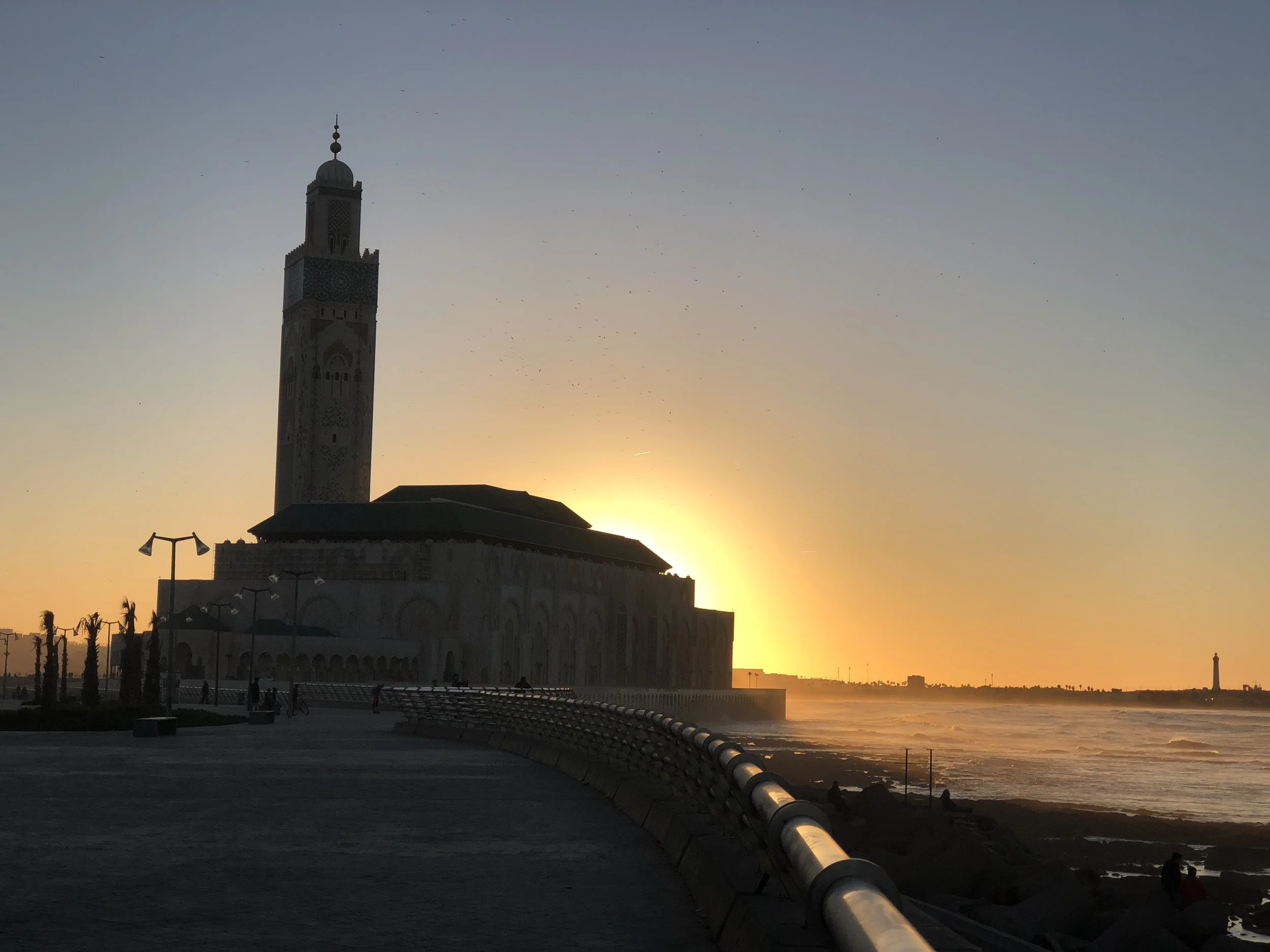  Sunset behind Hassan II, seen from the seawall north of the mosque. 