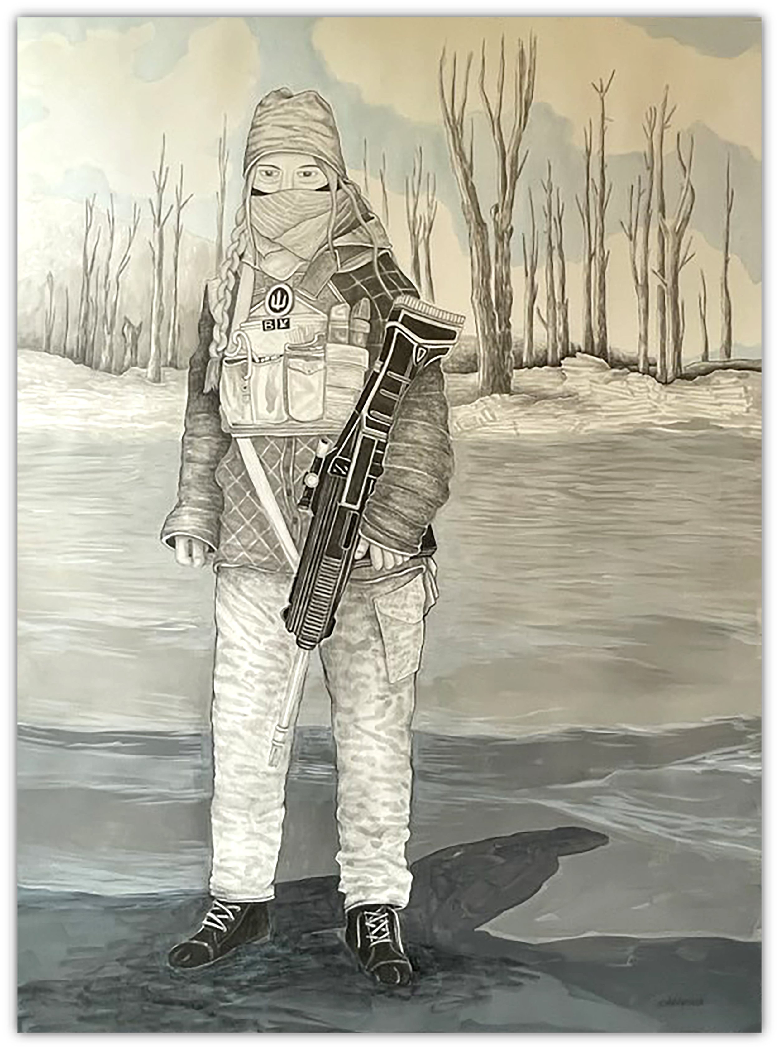 2.  Ukranian Soldier  |  60" x 40"  |  Mixed Media on Arches Paper