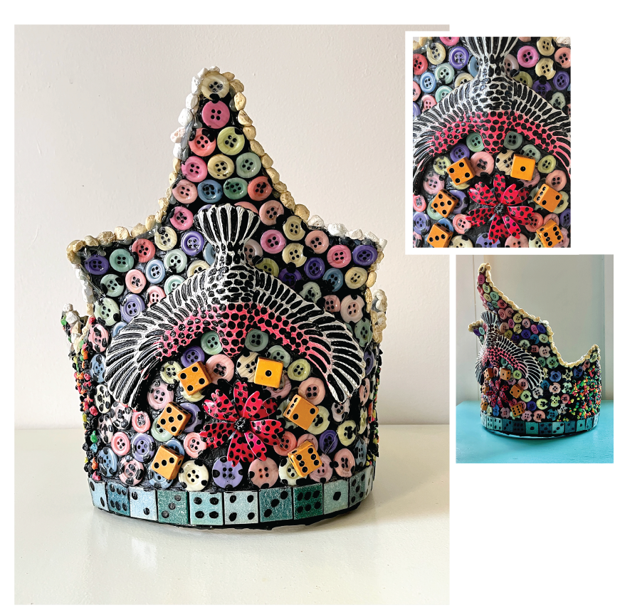 6. Ebah's Dice Crown  |  Mixed Media with buttons and dice.