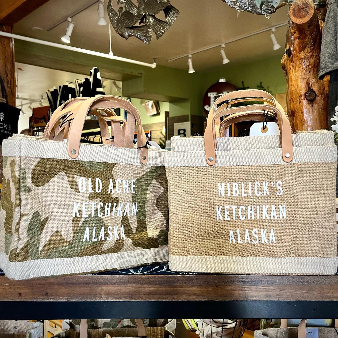 New bag alert!! These burlap bags are made to last you YEARS and are waterproof, perfect for our lovely Ketchikan weather. They are also available at @old.ache.alaska

We are open 9-4 all week, and 9-3 over the weekend. 
#bags #new #ecofriendly #ketc