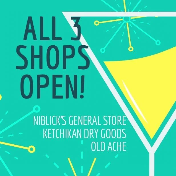 FIRST FRIDAYS DOWNTOWN!⁣
⁣
Friday, June 2, 5-8pm⁣
⁣
Swing by before or after you check out the gallery opening at @ketchikan_arts_council , and grab a drink @unchartedakdistillery 🍹🍸🧃⁣
⁣
@old.ache.alaska 
@ketchikandrygoods 
@niblicksgeneralstore