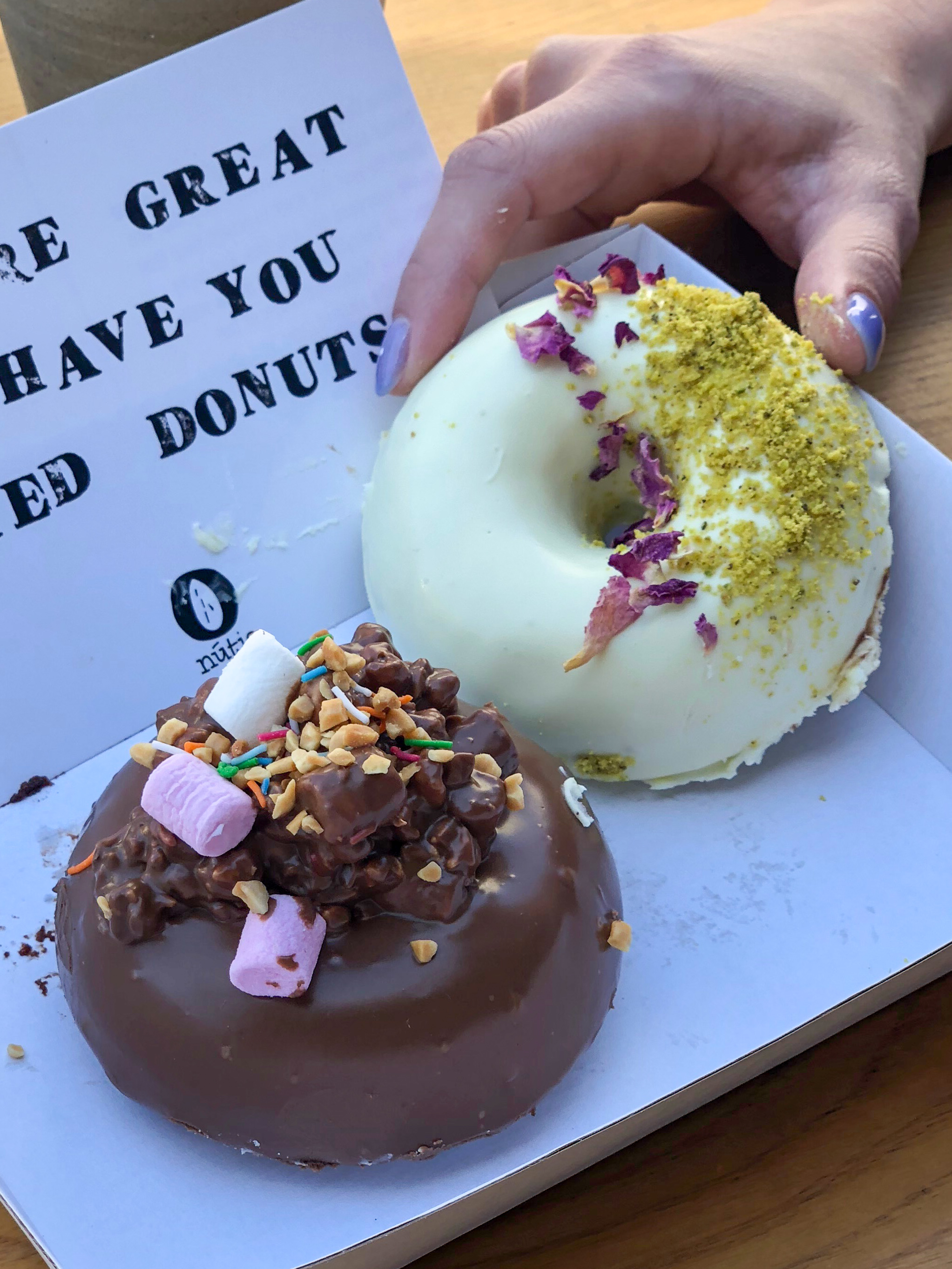 Rocky Road and Rose & Pistachio Donuts from Nutie