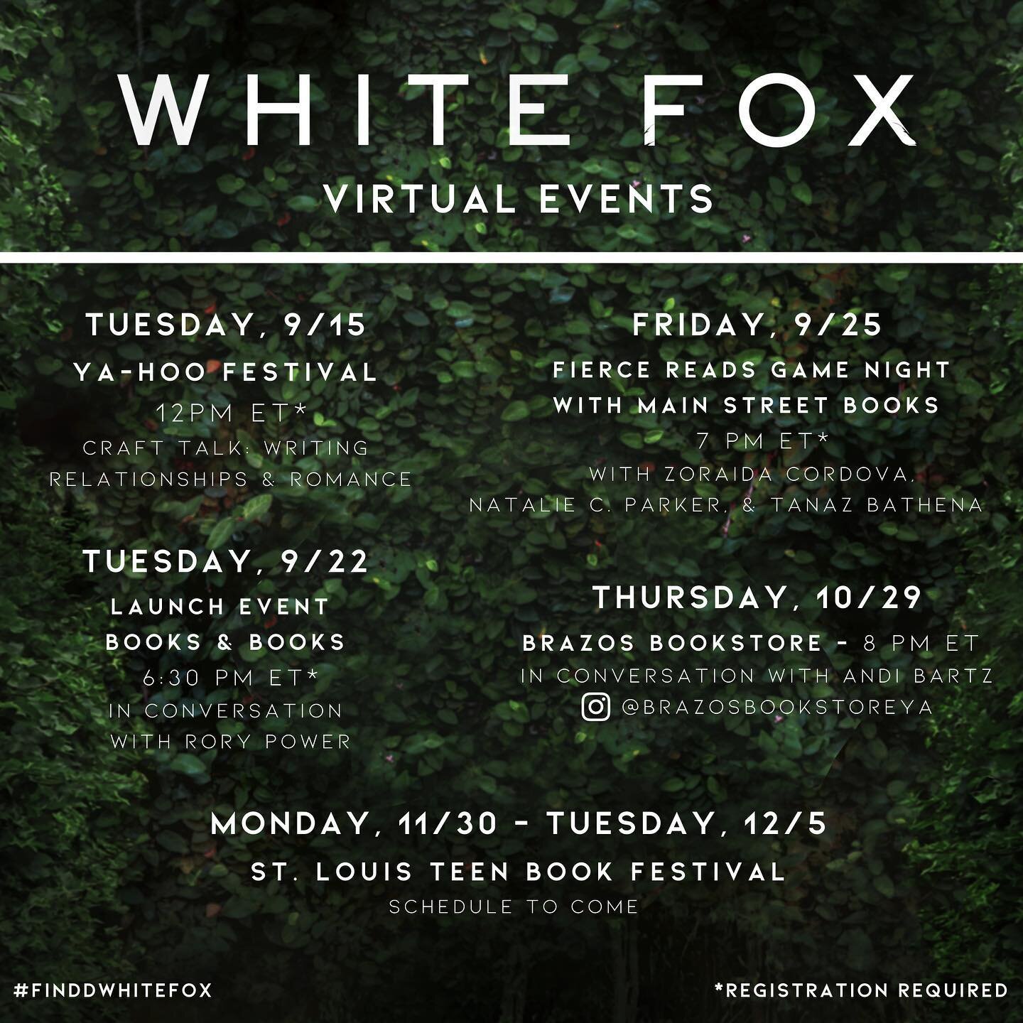 ❗️❗️❗️Thrilled to be celebrating the arrival of White Fox with some of my favorite people this fall. You can expect these chats to be weird and surprising and speckled with wisdom (or at least bad jokes from me&mdash;I've been storing them up since I